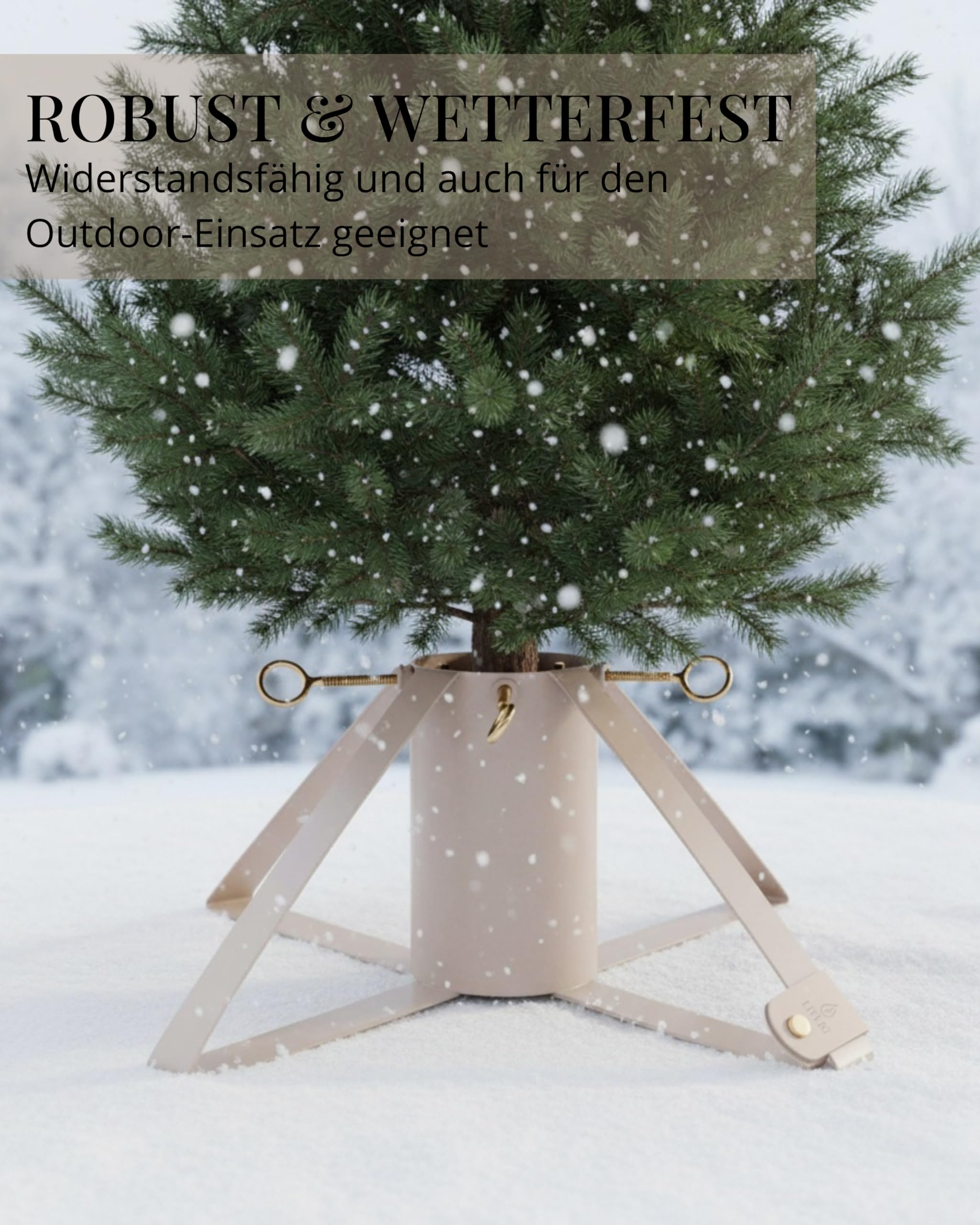LIVLIG Design Weihnachtsbaumständer, Christbaumständer für Innen & Außen, 2in1 Tannenbaum Ständer aus Metall mit Erdspieß, Moderner Baumständer Beige