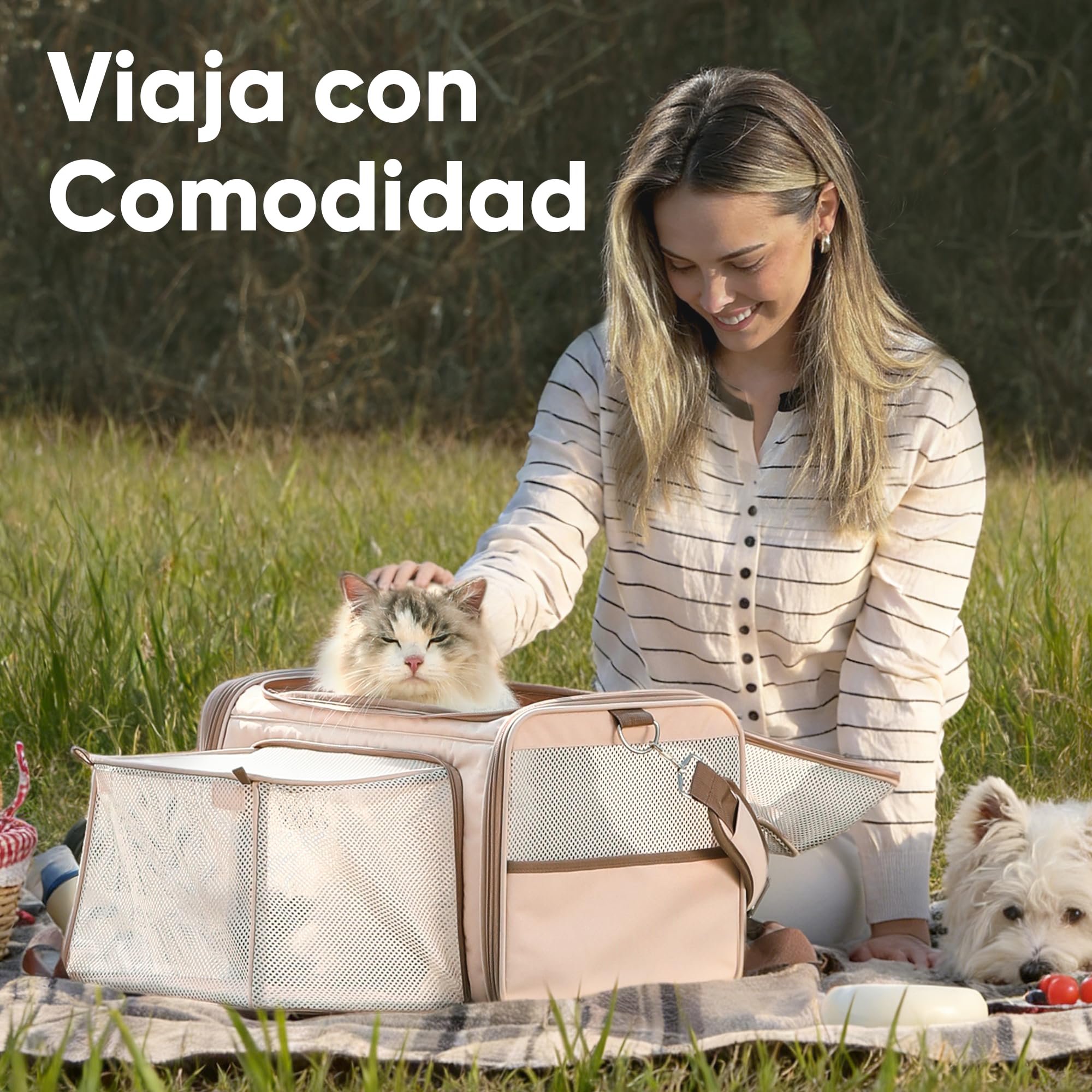 FUKUMARU Transportador expandible para Gatos, 46 x 30 x 28 cm, Suave transportador de Perros Aprobado por aerolíneas, transportador Duradero para Perros pequeños con Malla antiarañazos, Rosa