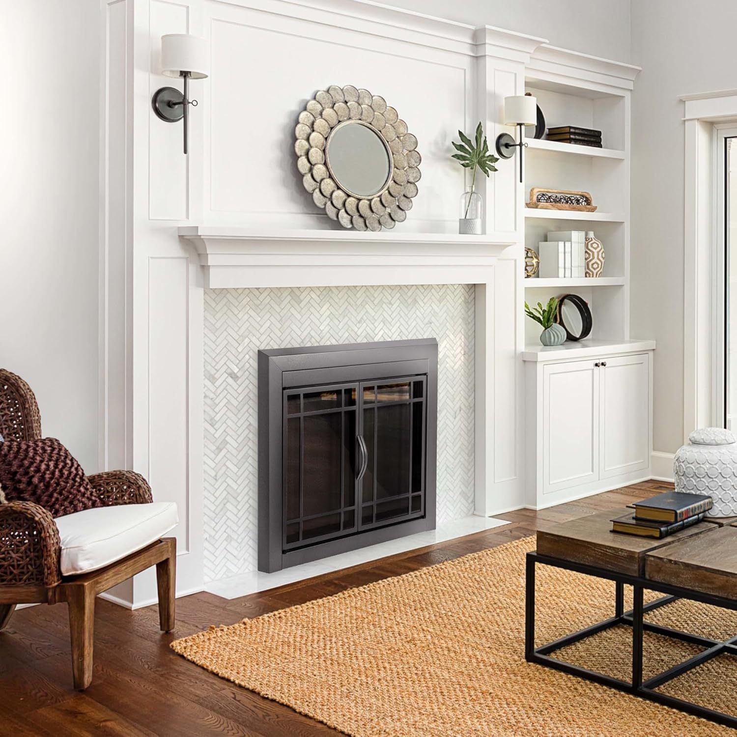 Pleasant Hearth Easton Small Burnished Bronze Fireplace Glass Door Set