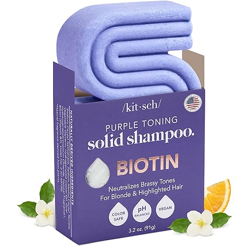 Kitsch Champú Toning Purple para rubios y cabello teñido – Barra de champú para mujeres y hombres – Champú de biotina para fortalecer y neutralizar