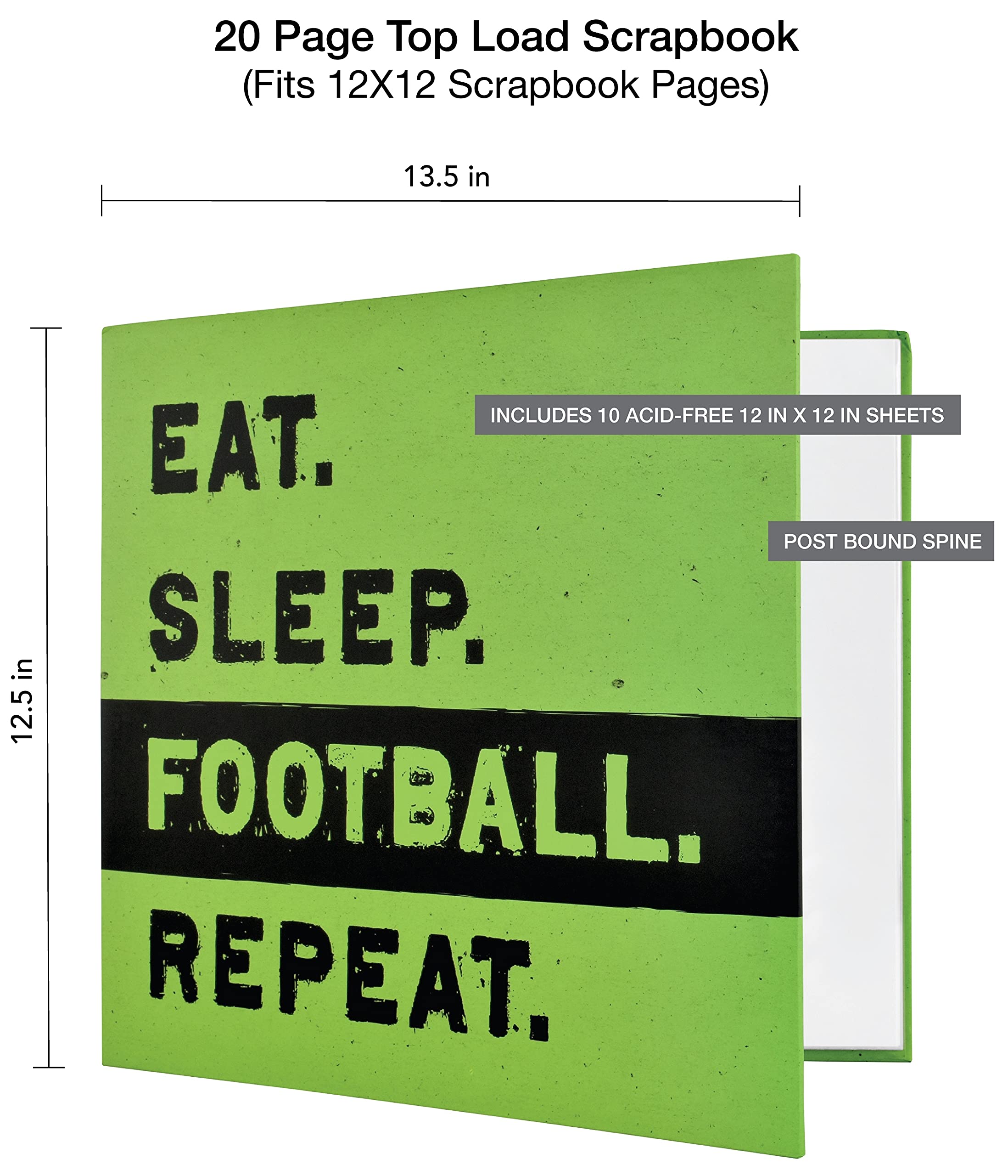 MCS MBI 13.5x12.5 Inch Football Sports Scrapbook Album with 12x12 Inch Pages, Green, Paper, Medium - Image 4