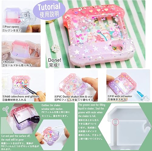 Miniatura 4 de Juego de moldes para coctelera de resina, colgantes, suministros para hacer joyas, paquete de 11 bandejas con 5 películas de sellado y manual de