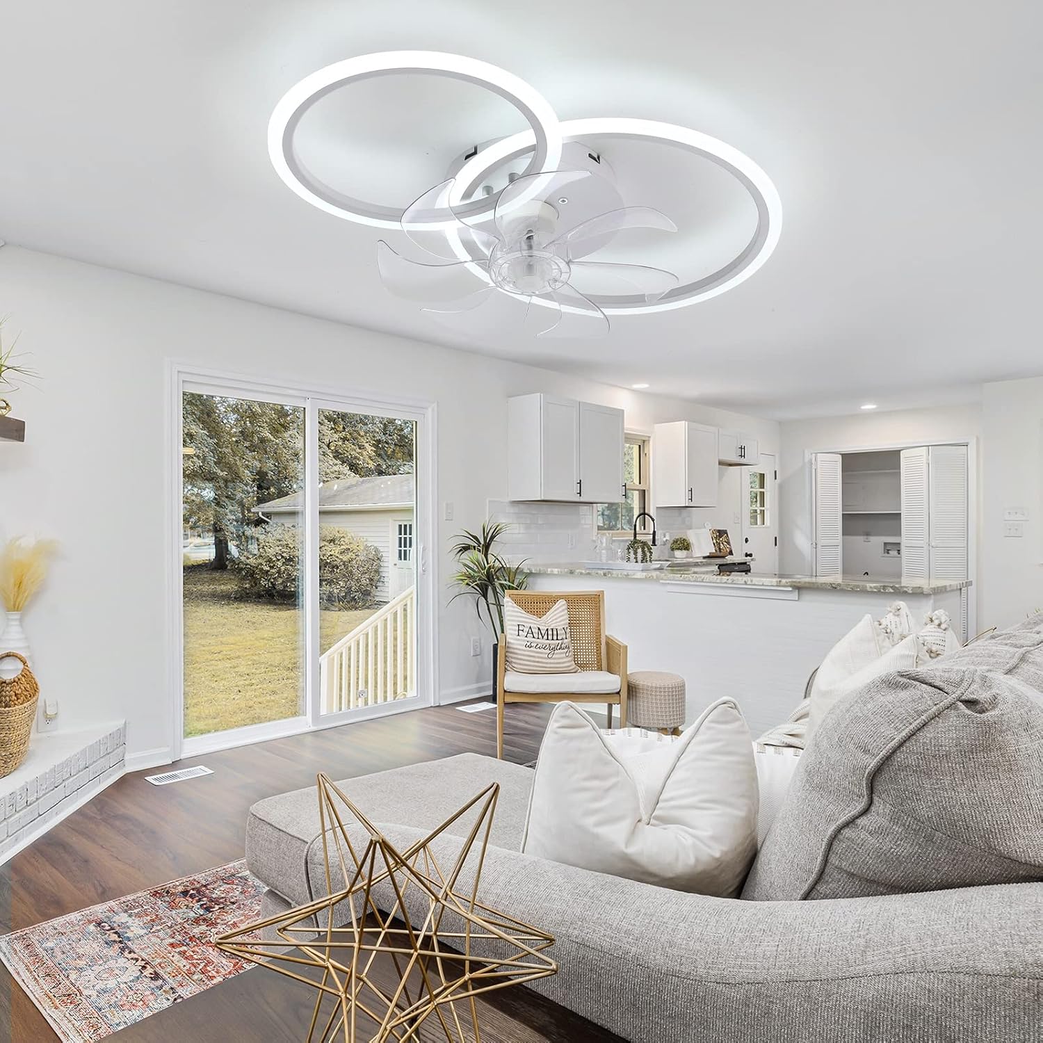 YUEGOO Ceiling Fans with Lamps,Silent Winter and Summer Function Ceiling Fan with Light and Remote Control Bedroom 6 Speed Dimmable Ceiling Fan with Timer/B/57Cm