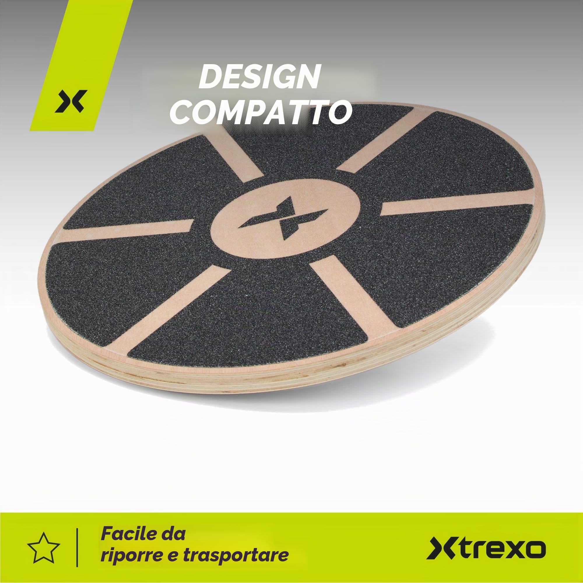 TREXO Balance Board in nero marrone, altezza 8 cm e diametro 38 cm, portata fino a 120 kg, superficie antiscivolo in legno e ABS