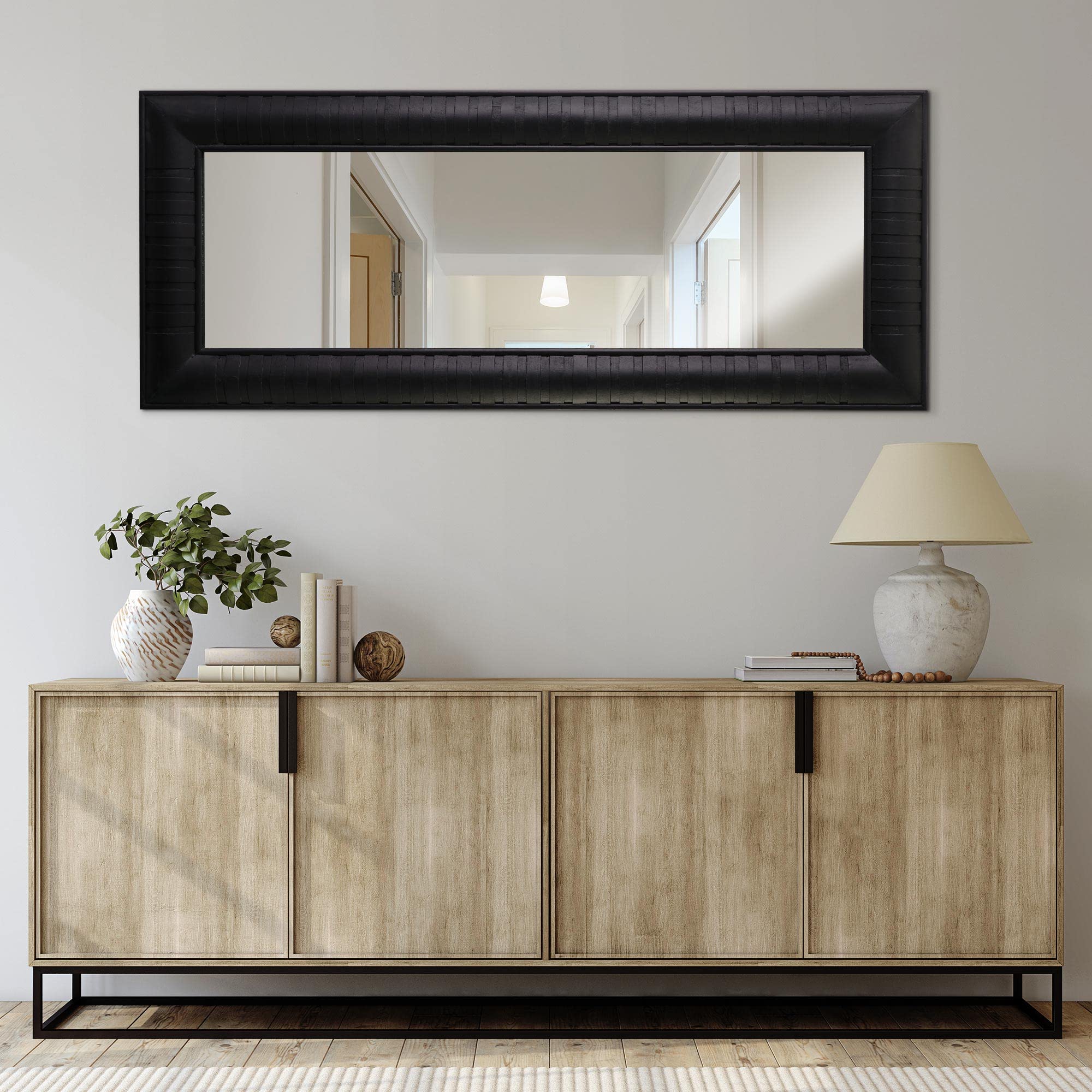 Head West Black Wood Framed Long Full Length Wall Leaner Mirror, Vanity Mirror, Bathroom Mirrors, Rectangle Mirrors, Living Room Mirrors - 24" x 58"