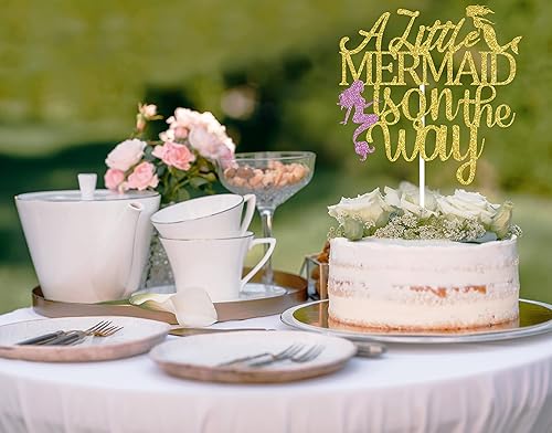 Miniatura 5 de Decoración para tartas con texto en inglés "A Little Mermaid is on the Way", decoración de fiesta de baby shower, bajo el mar, bienvenida a la niña,