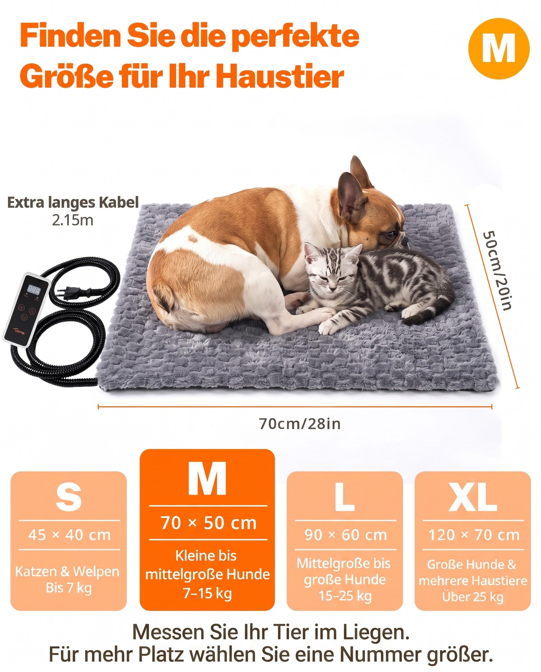 Toozey Heizmatte Katze Hund, Heizdecke, 6 Heizstufen und 6 Timer, 70x50 cm
