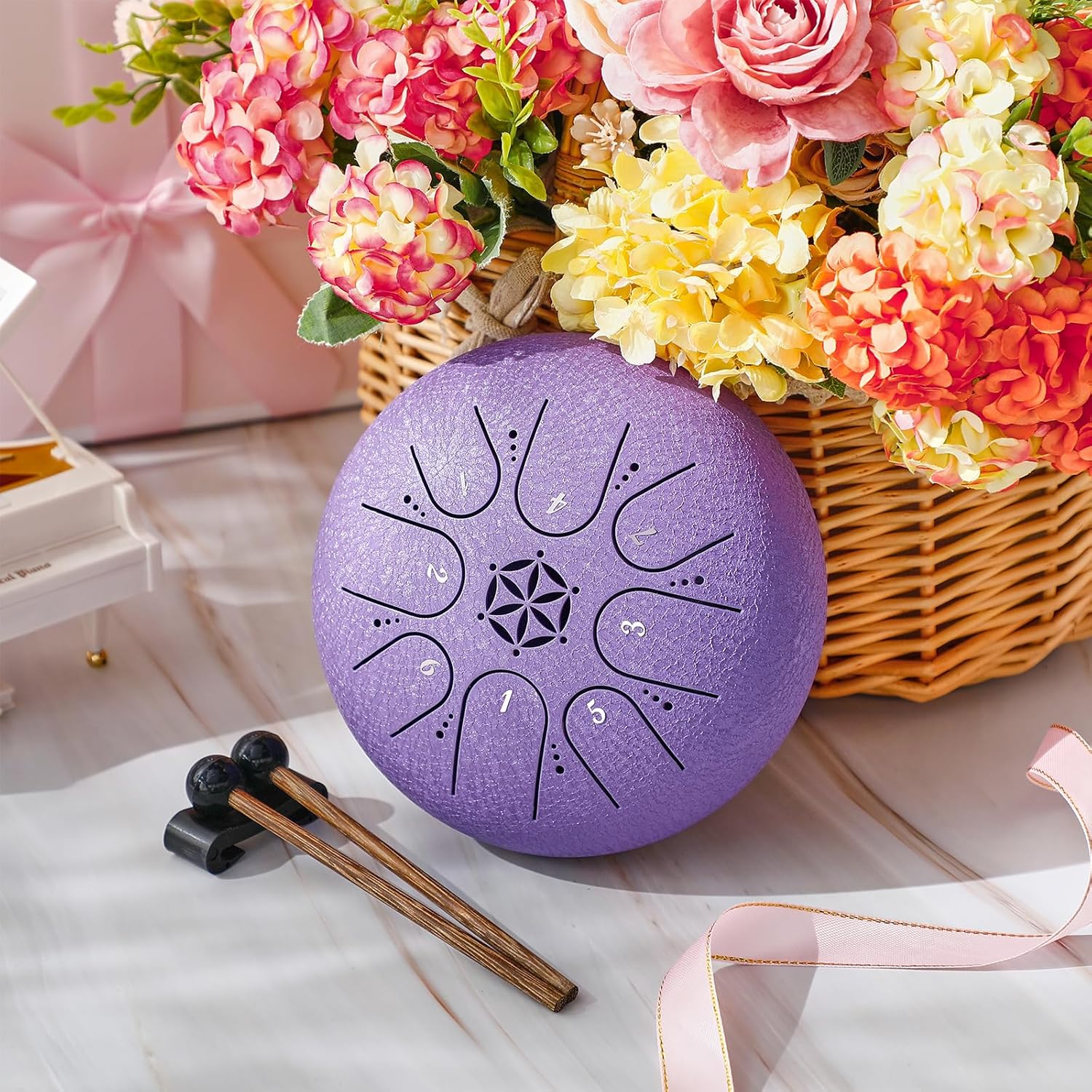 Steel Tongue Drum, 6 Inch 8 Notes Percussion Instrument for Musical Education, Meditation, Relaxation, Calming, Music Gift for Family Friend Adult Beginner (Lavender)