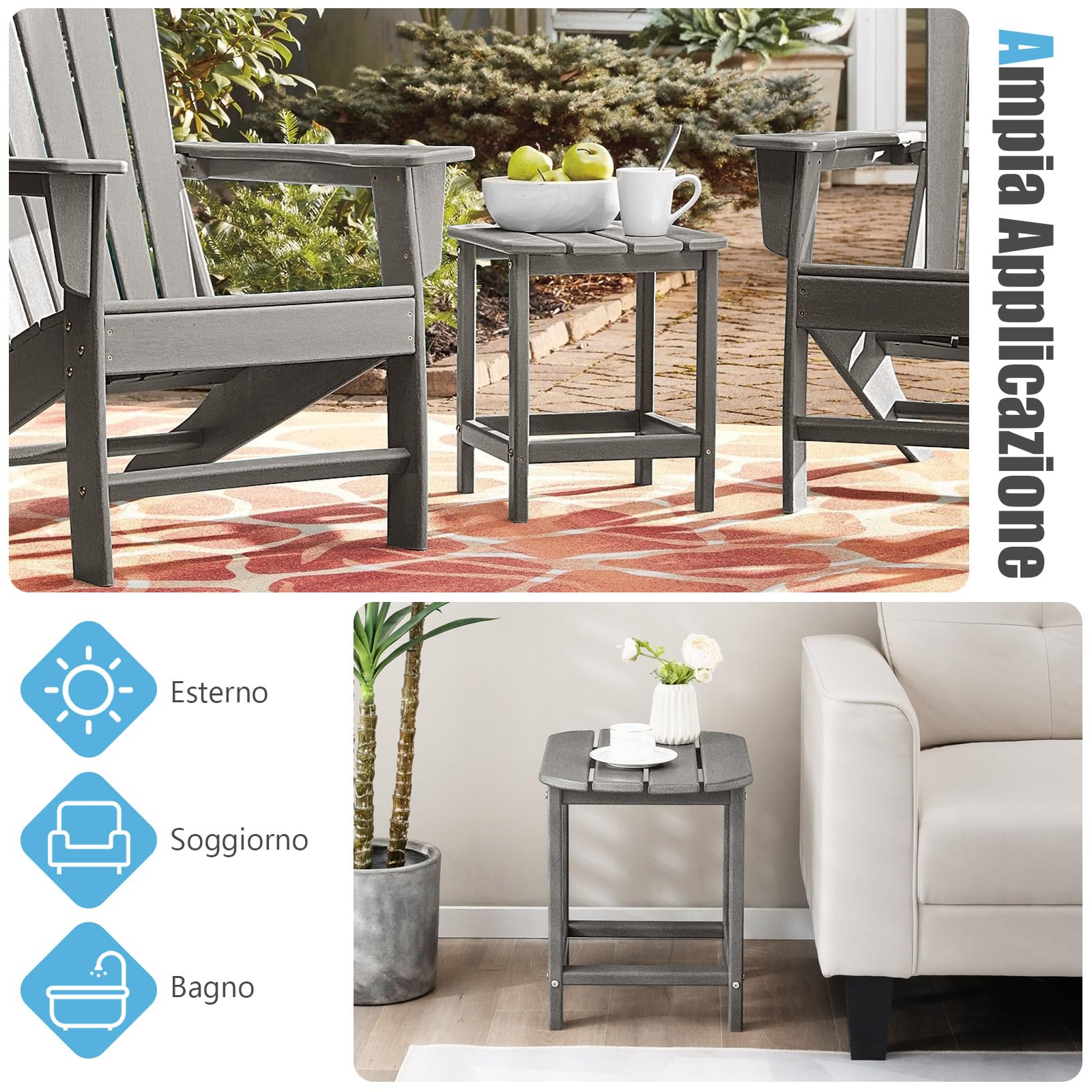 RELAX4LIFE Tavolo da Giardino, Set di 2 Tavolini Laterali in HDPE Resistente alle Intemperie, Tavolino Piccolo per Esterno, Balcone, Terrazza, Bordo Piscina e Cortile, Portata 91kg, 48×37×46cm