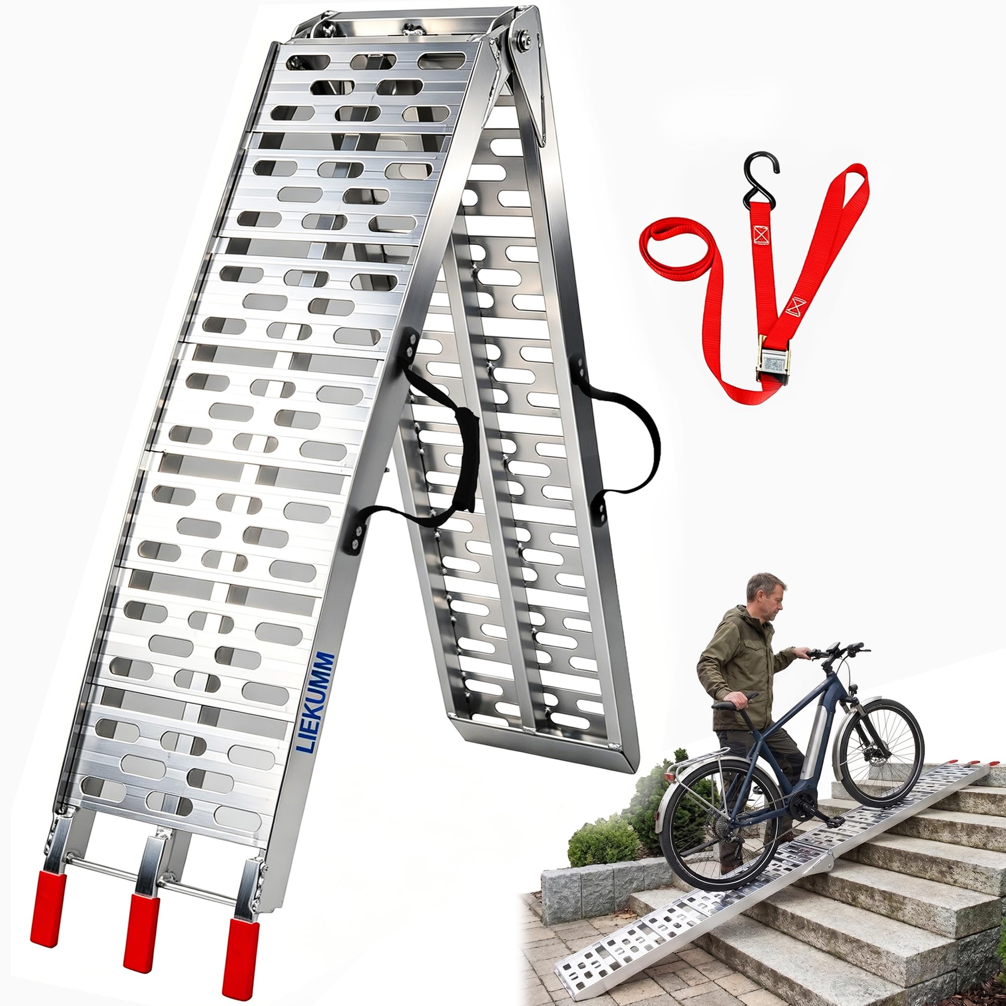 LIEKUMM 228 cm składana rampa Alimunium do SUV, motocykla, ciężarówki, załadunku, nośności 340 kg