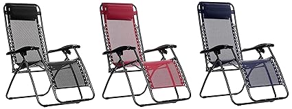 AmazonBasics Steel Reclining Lounge Chair, Black & Zero Gravity Textilene Fabric and Steel Reclining Lounge Chair, Blue & Zero Gravity Textilene Fabric and Steel Portable Reclining Lounge Chair, Red