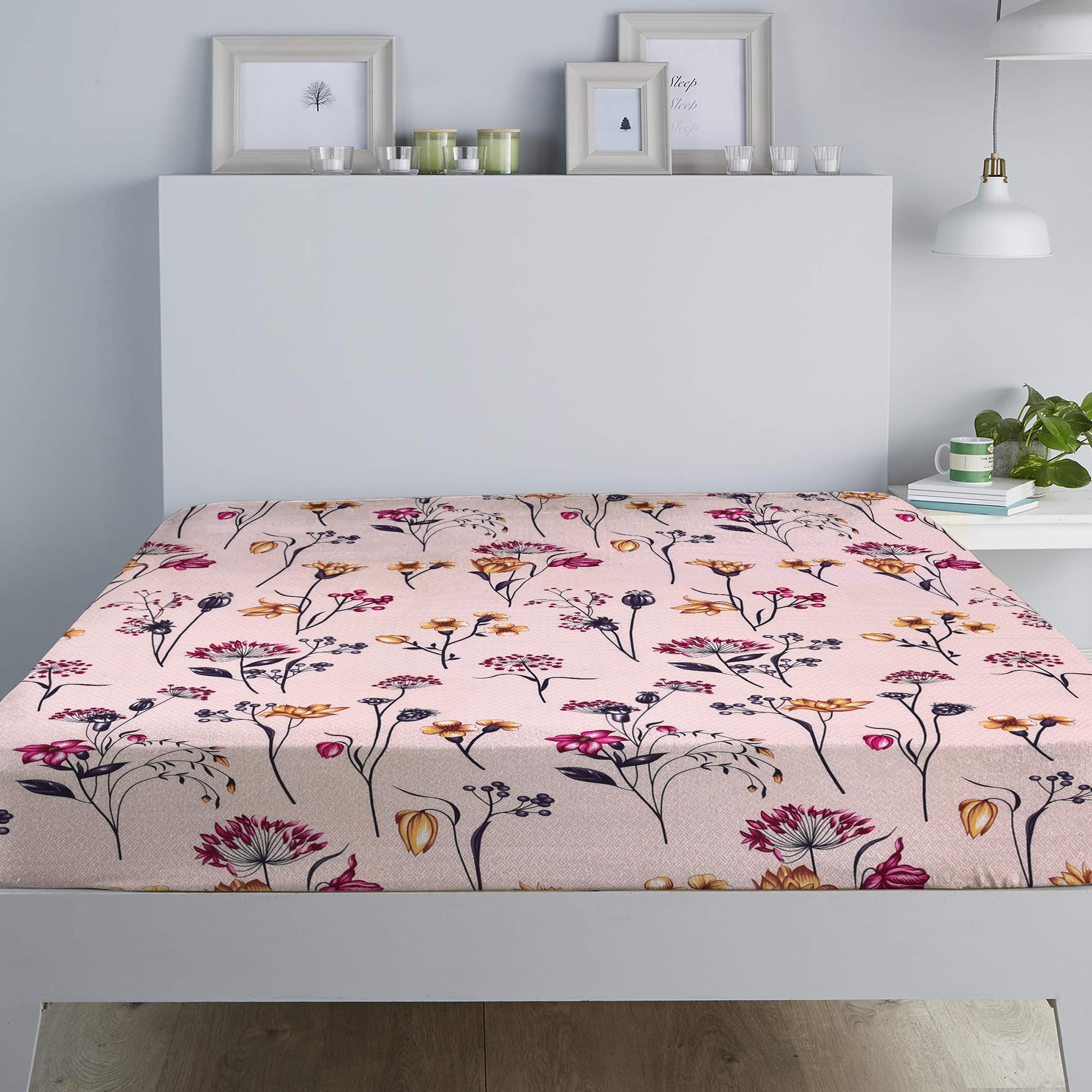 RAYBedding Luxury Printed Floral Pack of 2 Fitted Sheet Super King Bed โ Deep Fitted Sheet 182x200cm + 35cm Deep Corner Elasticated Bed Sheet