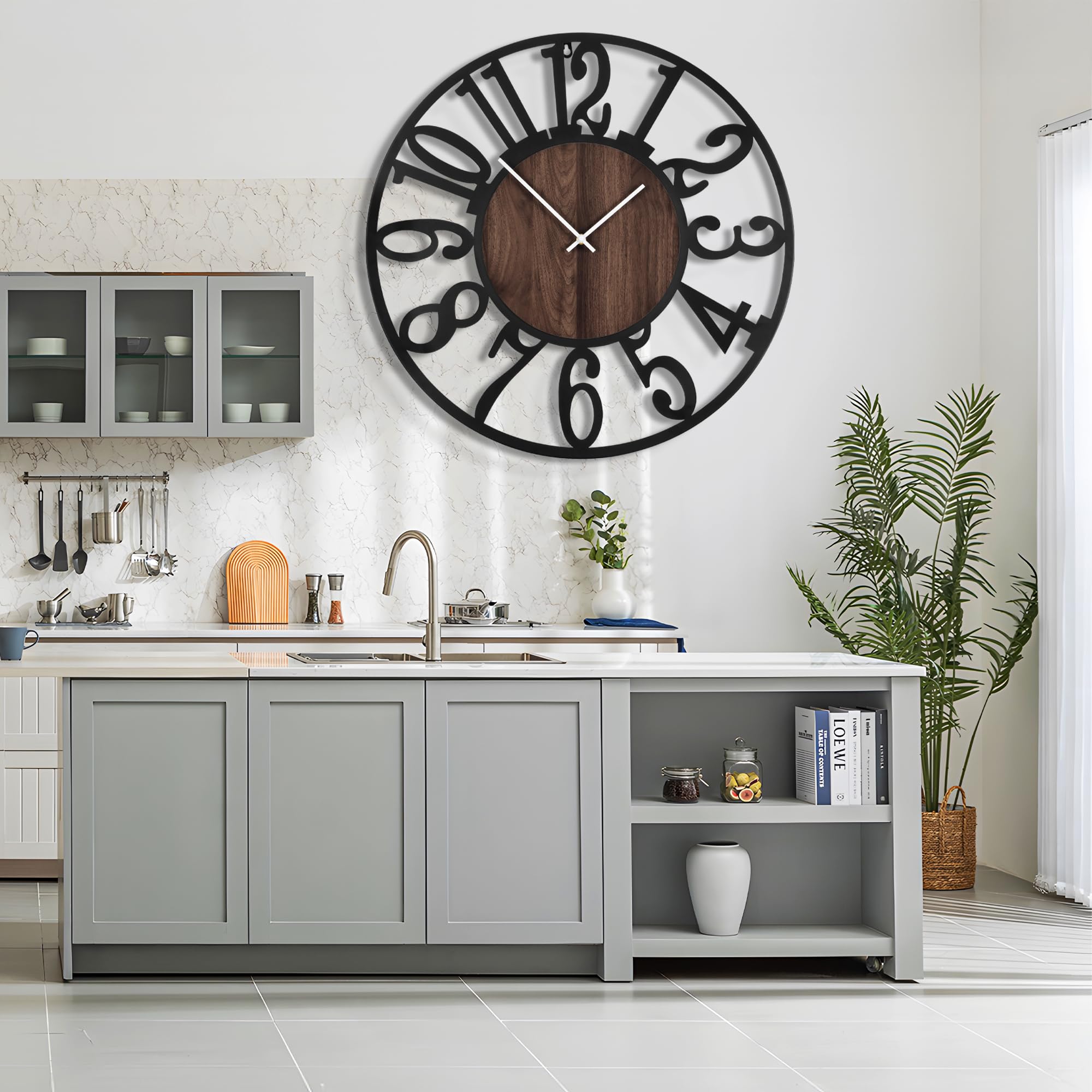 100cm Wanduhr, Leise Vintage Metall Uhr mit Holz-Zifferblatt, Batterie XXL Wanduhr im Landhausstil für Wohnzimmer, Schlafzimmer, Küche, Büro, Wanddeko