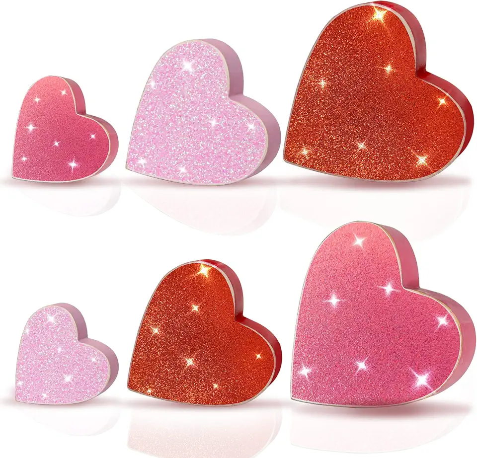 Glitter Pine Heart Signs — Set of 6