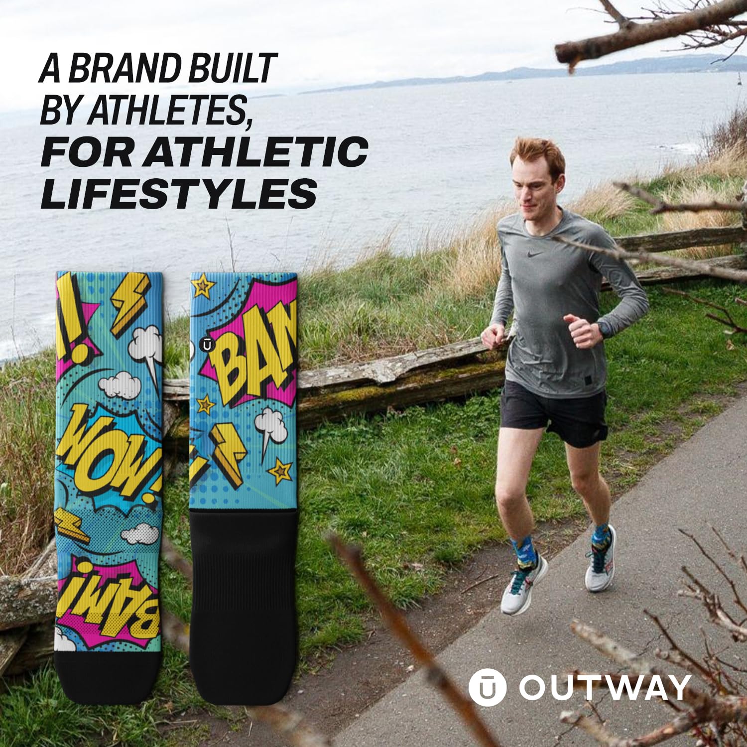 Outway Calcetines deportivos que absorben la humedad con soporte de arco para hombres y mujeres, diseño colorido