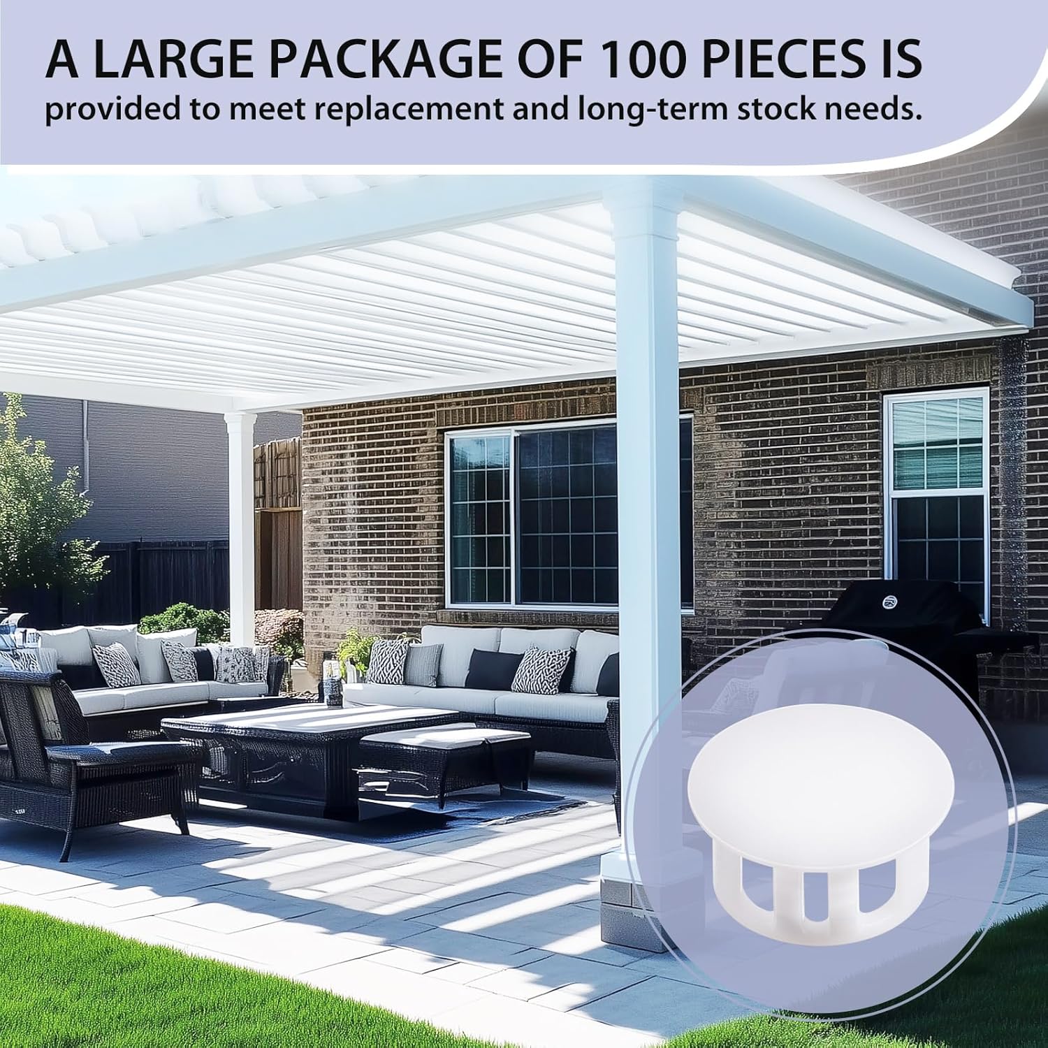 Novabright 100 Pcs 5/8 Inch Plastic Plugs Aluminum Patio Cover Replacement Plugs White for Hole Cover, Fence Post and Deck Hardware