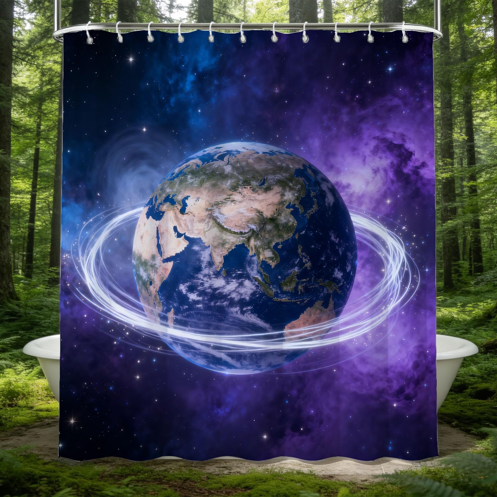 Hongduo White 3D The Planet Shower Curtain For Stalls Bathtubs Starry Sky Bathroom Decor Shower Curtain Set Polyester Fabric Waterproof 200X200cm/79X79 Inch With Hooks
