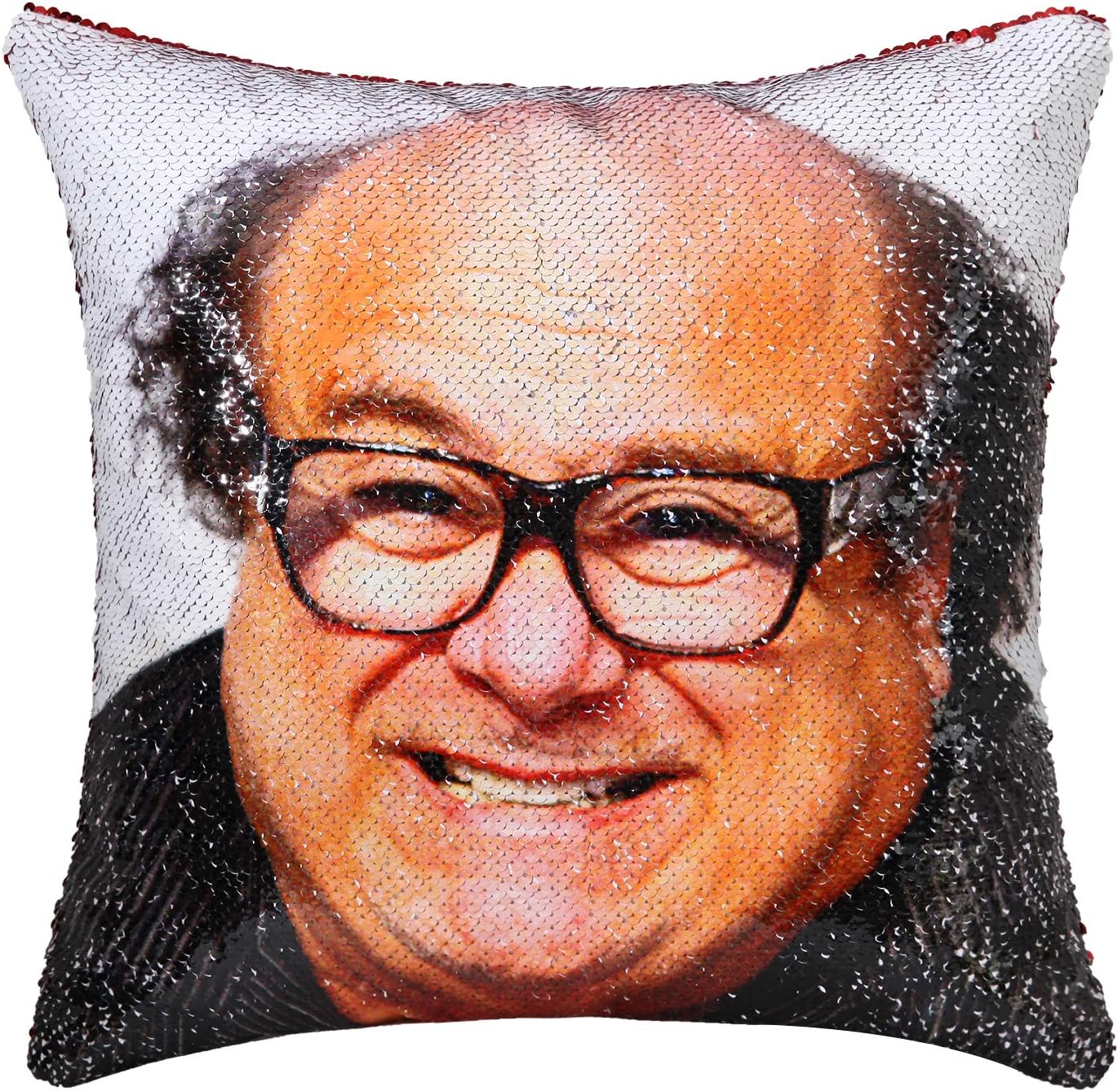 cygnus Sequin Mermaid Pillow Cover Danny Devito Face Funny Reversible Magic Throw Pillow Case That Color Changes 16x16 (Red)