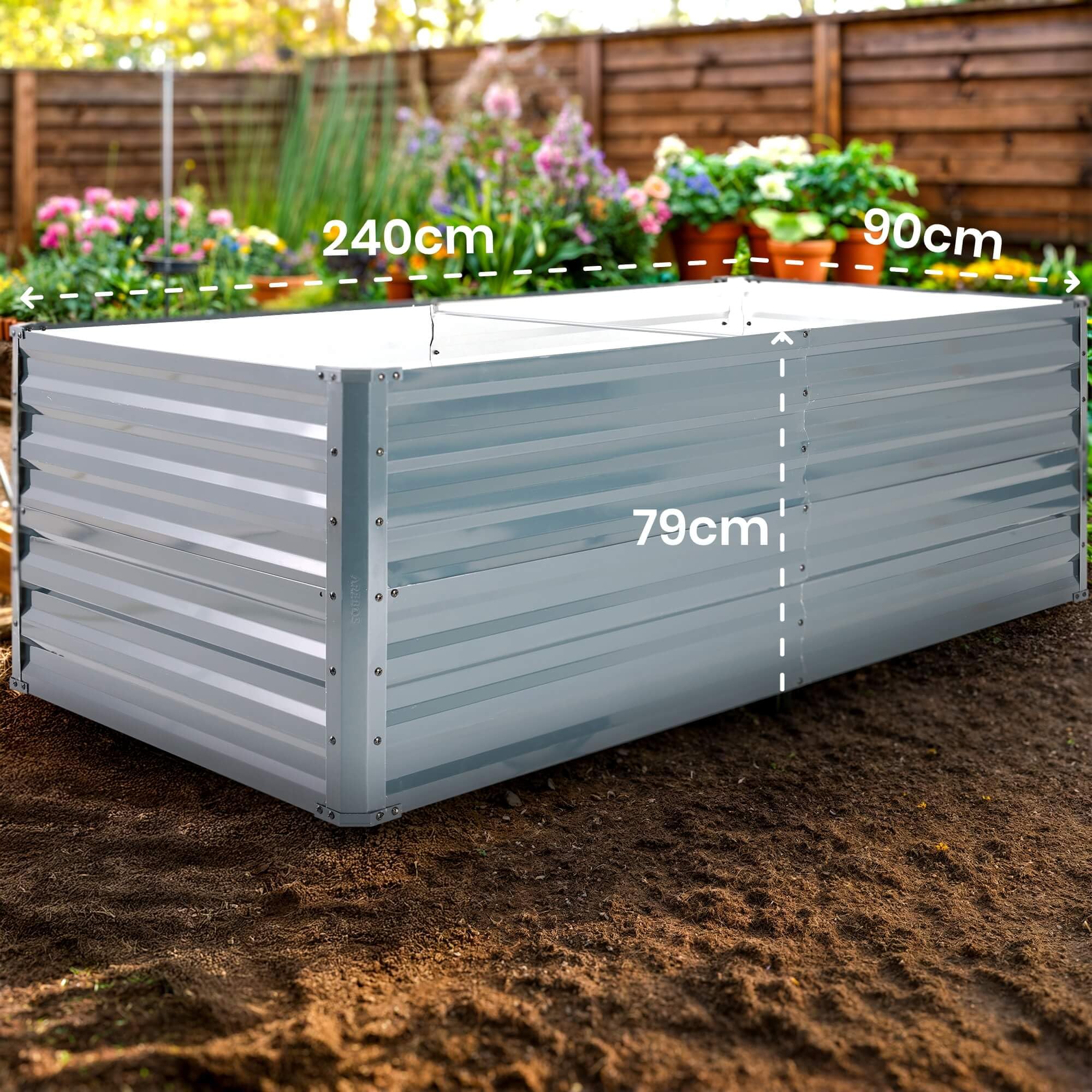 Arebos Hochbeet Metall 240x90x79 cm | Gartenbeet aus verzinktem Stahl | Pflanzbeet wetterfest & rostfrei | Gemüsebeet für Garten & Terrasse | Bausatz Anthrazit ohne Boden