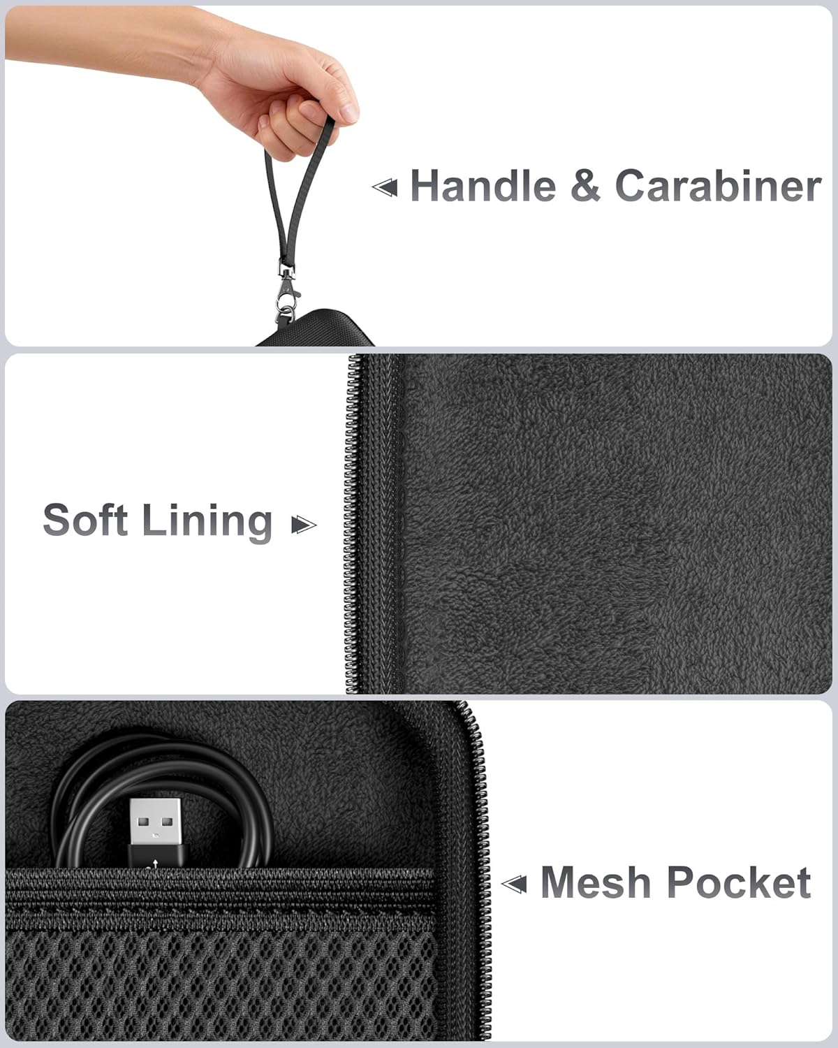 ProCase Hard Carrying Case for Bose SoundLink Micro 2nd and 1st Gen, Portable Travel Storage Mini Speaker Bag with Carabiner and Hand Strap, Shockproof Box Holder for Cable Charger Accessories -Black - Image 3