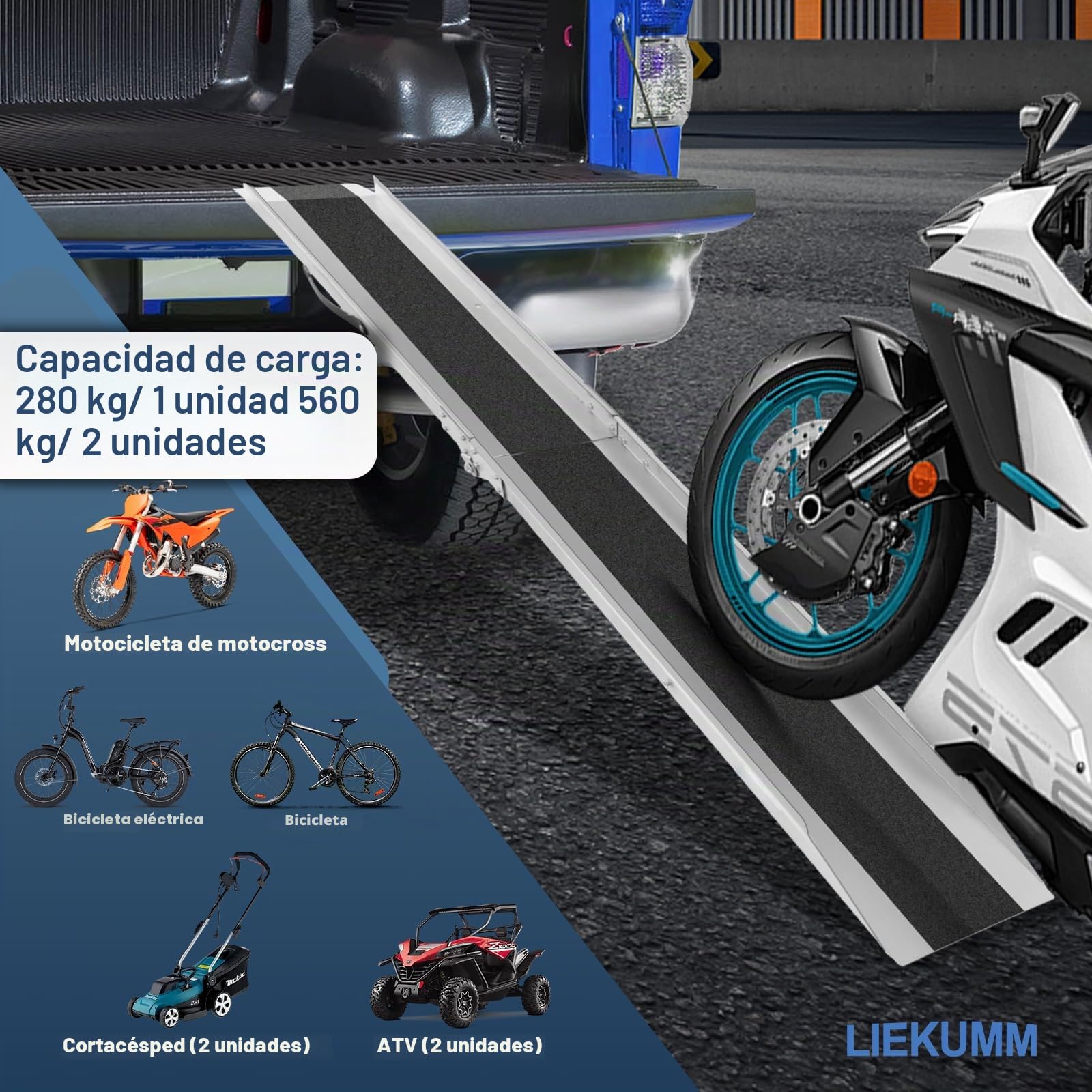LIEKUMM 180 cm Plegable Rampa de Motocicleta, 280 kg de Capacidad Rampa Moto, Rampa para Motocicleta, ATV, Van Mower