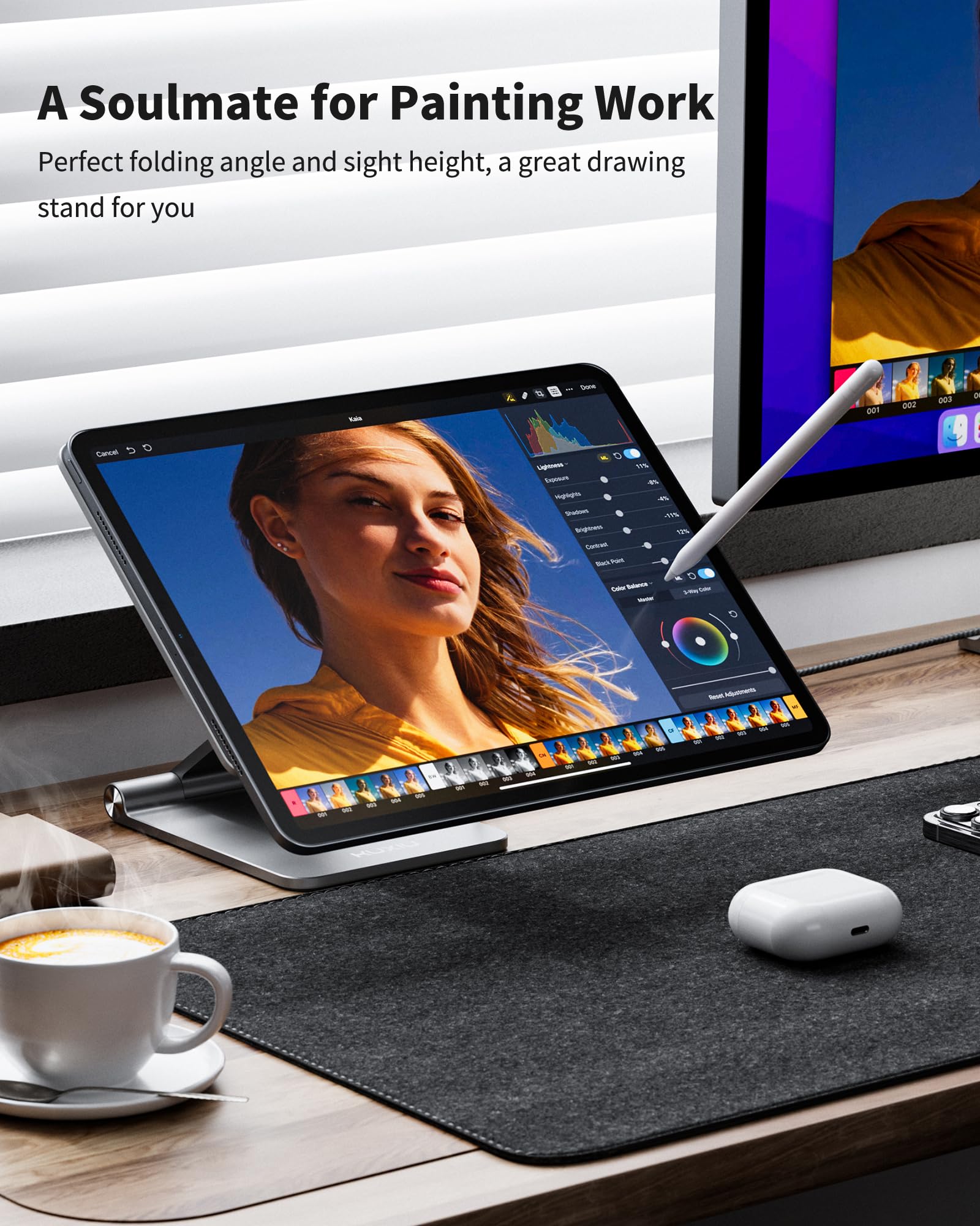 KU XIU X33 PRO MAX Soporte de Carga Inalámbrica Magnética Solo para iPad Pro 11" M4 2024, Soporte de Aluminio Plegable, Soporte Ajustable 360° para Escritorio con Cable USB-C de 1M para iPadPro 11" M4