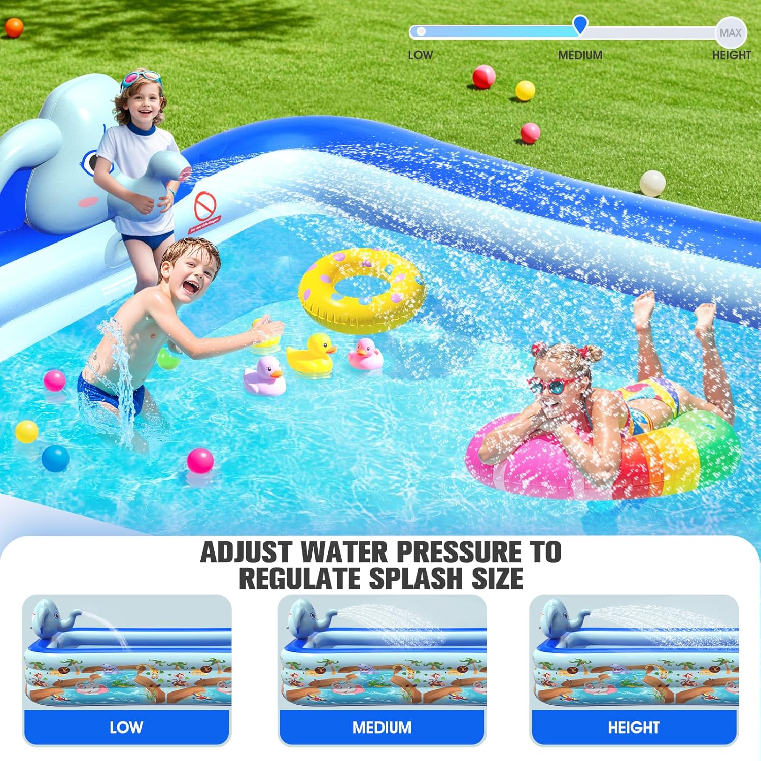 Inflatable Pools with Sprinkler,Upgraded Elephant Inflatable Swimming Pool,Kids Pools for Backyard,Large Inflatable Pool for Adults Blow up Pools,Oversized Thickened Family Inflatable Pool-Multi color