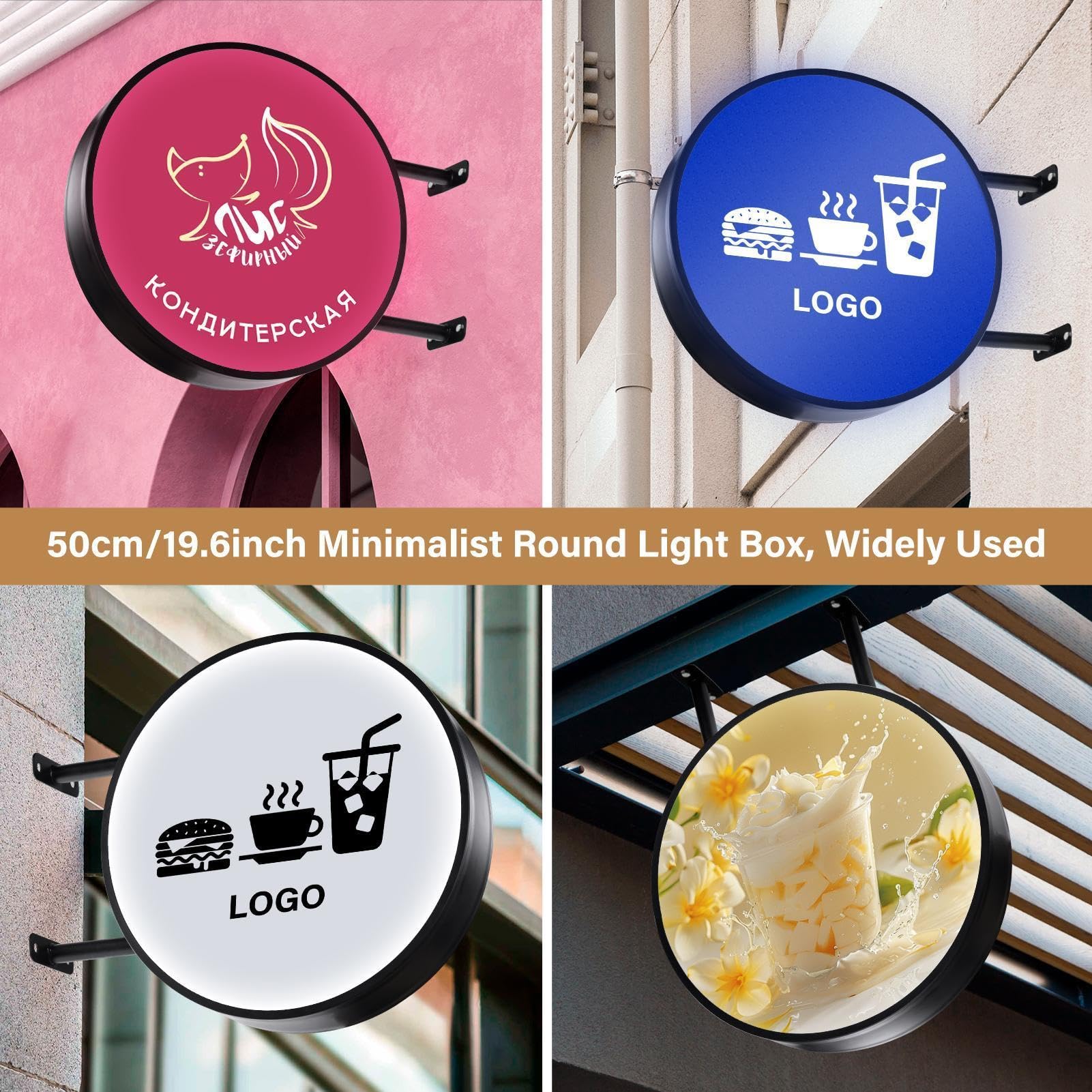 De Luz LED De Doble Cara Letrero De Logo Con Iluminación LED De Doble Cara | IP65 Resistente Al Agua 51 cm Cartel Publicitario Iluminado Para Bar Cafetería Restaurantes Hotel Salón Decoración