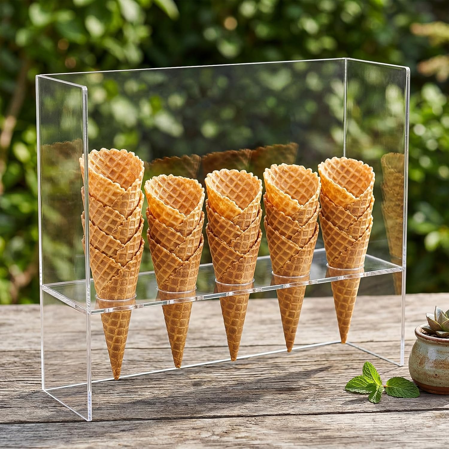 Gisafai 19 x 9 x 22 Inches Countertop Ice Cream Cone Holder Stand Case Acrylic Clear 5 Holes Display Waffle Stand for Popcorn Cone Bakeries Coffee Dessert Shop Wedding Party Candy French Fries