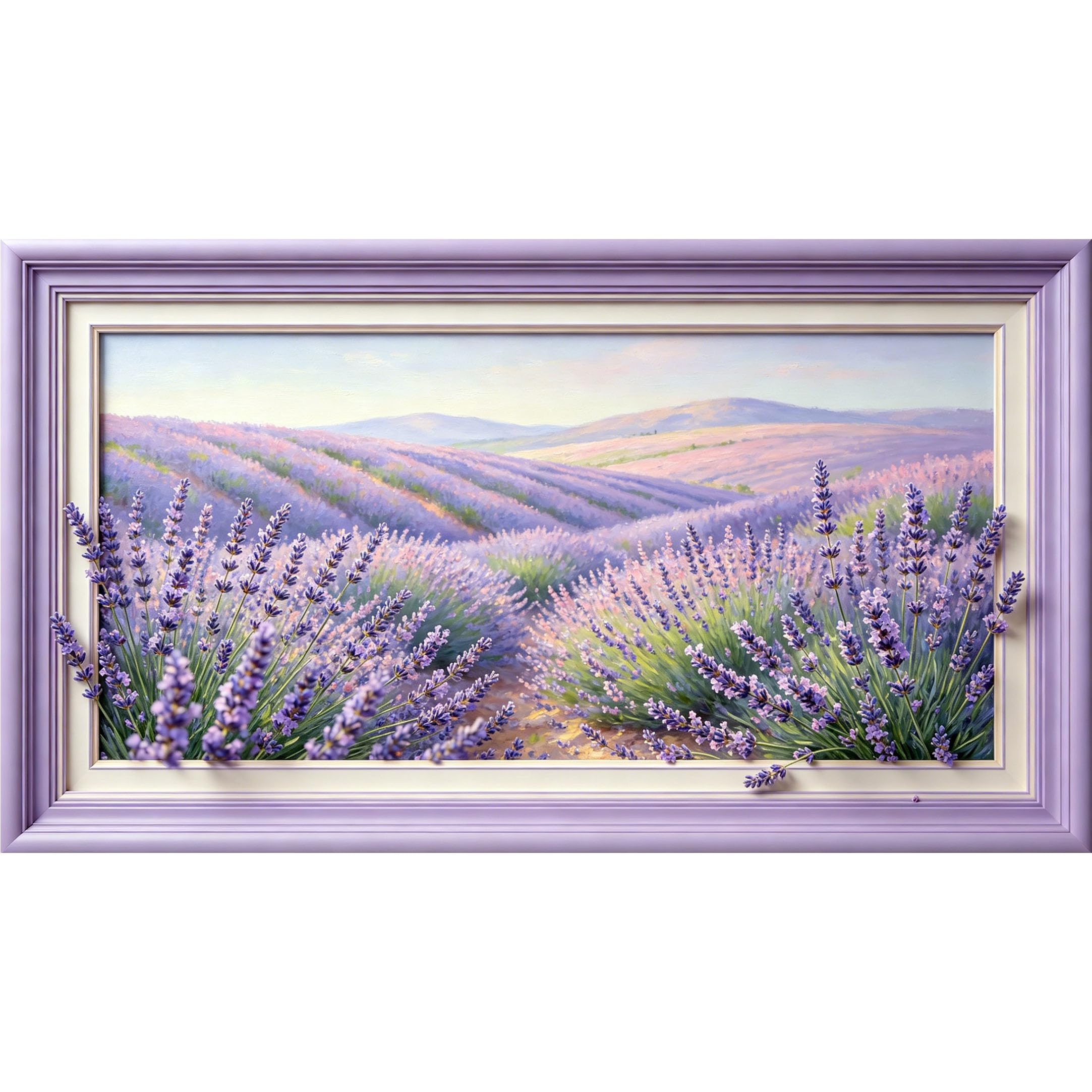 QZLITHOTIC 50×90cm3D Framed Wall Art， Lavender Field Landscape Oil Painting Self?Adhesive Mural， Water?Activated Peel & Stick Fabric Decor Wall Decal for Bedroom Living Room