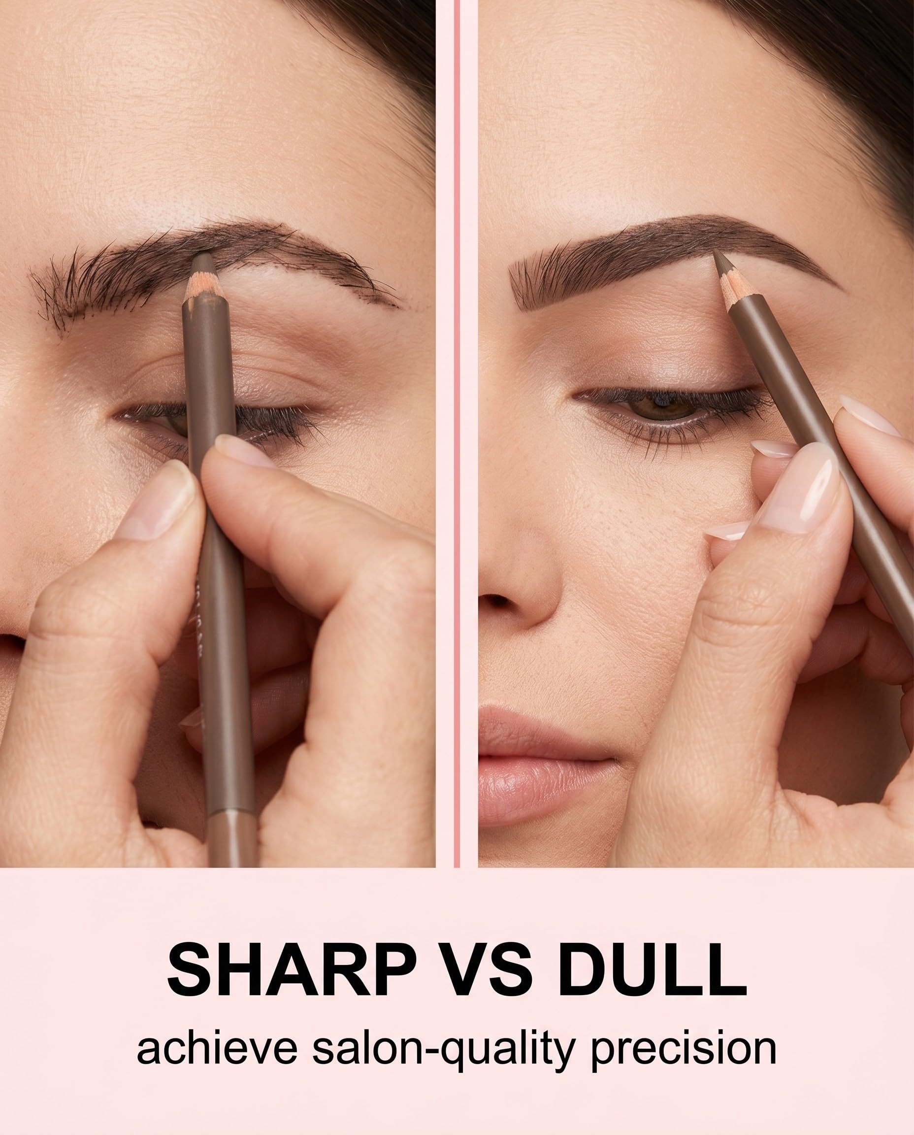 Temperamatite Trucco Universale 2 Pezzi Rosa, con Lame di Precisione per Matite Sopracciglia, Labbra, Eyeliner. Affilatura Perfetta, Ideale Viaggi.