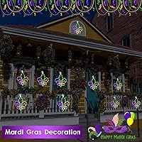 Vista 7 de 2 luces de ventana de Mardi Gras, decoración de ventana de Mardi Gras, flor de lis, luz colgante con ventosa, control remoto, funciona