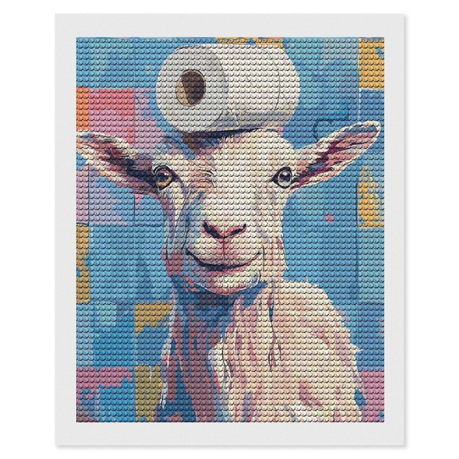 Junmoney Goat with Toilet Paper on Head Full Drill Diamond Painting Kit 16"x20", for Teens, Adhesive Canvas, Bedroom Decor, Holiday Gift Idea