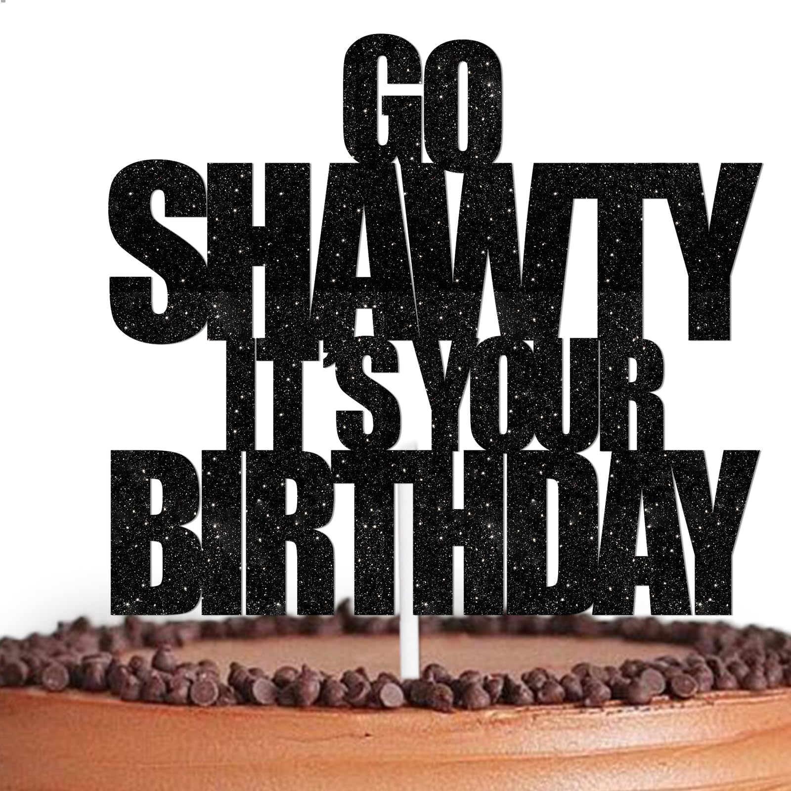 HEYUWING Black Glitter Go Shawty It’s Your Birthday Cake Topper Black Rap Hip Hop Theme Decor Supplies Men Women Boys Girls Happy Birthday Party Decorations