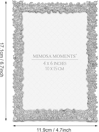 Miniatura 7 de MIMOSA MOMENTS Marco de fotos plateado con diamantes de imitación, marco de fotos Tabelop horizontal o vertical de 4 x 6 pulgadas, escritorio, boda,