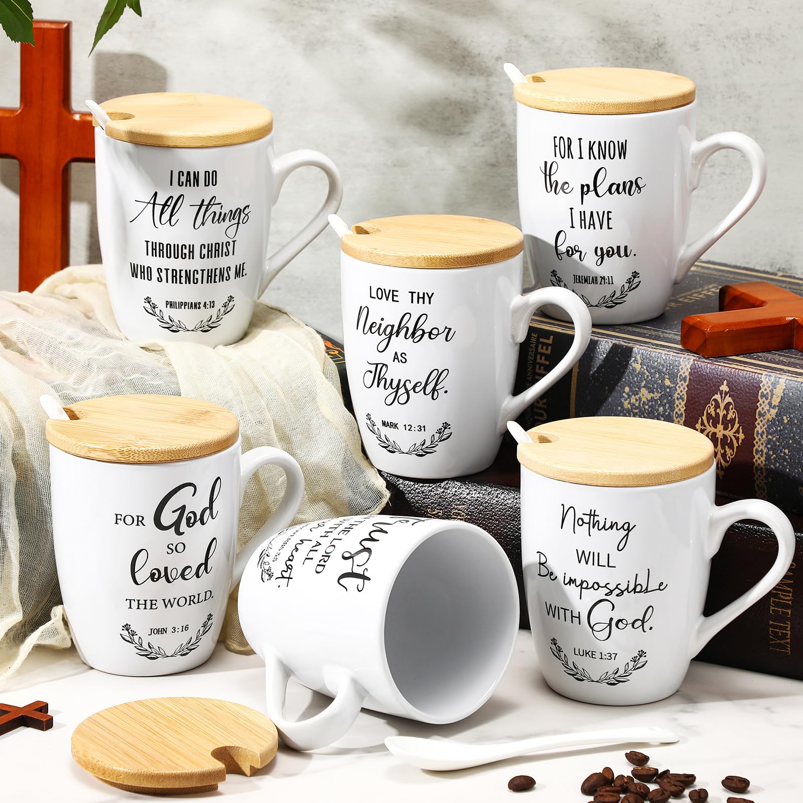 Patelai Set Regalo Cristiano Da 18 Pezzi - 6 Tazze Termiche 500ml Con Versetti Biblici, Braccialetti In Silicone E Scatole Regalo