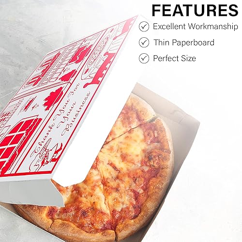 Miniatura 13 de MT Products Caja de pizza blanco-roja de 12 x 12 x 2 pulgadas, cajas de pizza extrafinas con diseño (paquete de 10) - Fabricado en los Estados Unidos