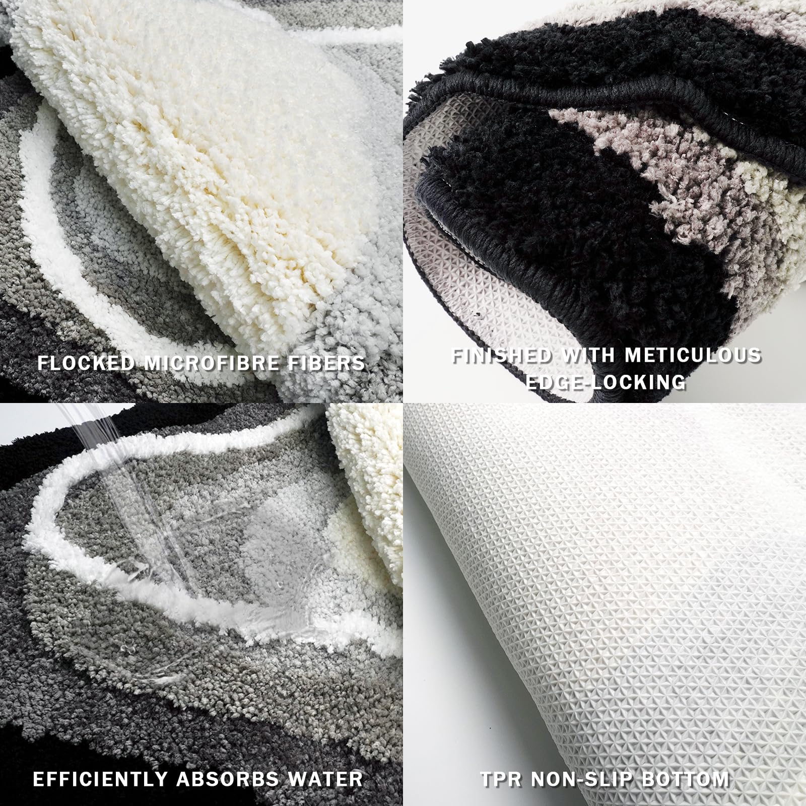 Beflockte Absorbierende Schnelltrocknend Badematte Grau | Mikrofaser Badvorleger Rutschfest Waschbar, Badteppich 60x100, Duschteppich, für vor der Badewanne, Wohnzimmer, Schlafzimmer