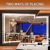 Vista 4 de Hasipu Vanity Mirror with Lights, 40" x 30" LED Makeup Mirror, Lighted Makeup Mirror with Dimmable 3 Modes, Touch Screen Control Vanity Mirror