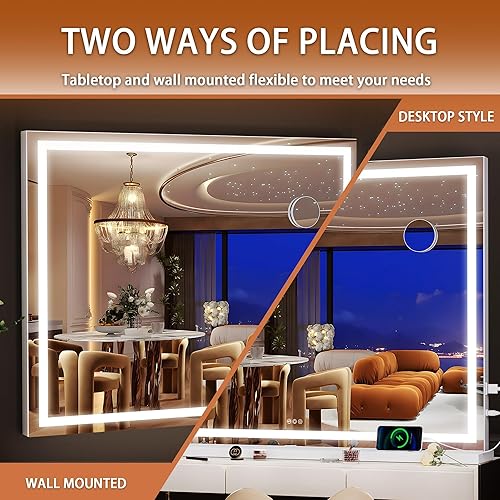 Miniatura 4 de Hasipu Vanity Mirror with Lights, 40" x 30" LED Makeup Mirror, Lighted Makeup Mirror with Dimmable 3 Modes, Touch Screen Control Vanity Mirror