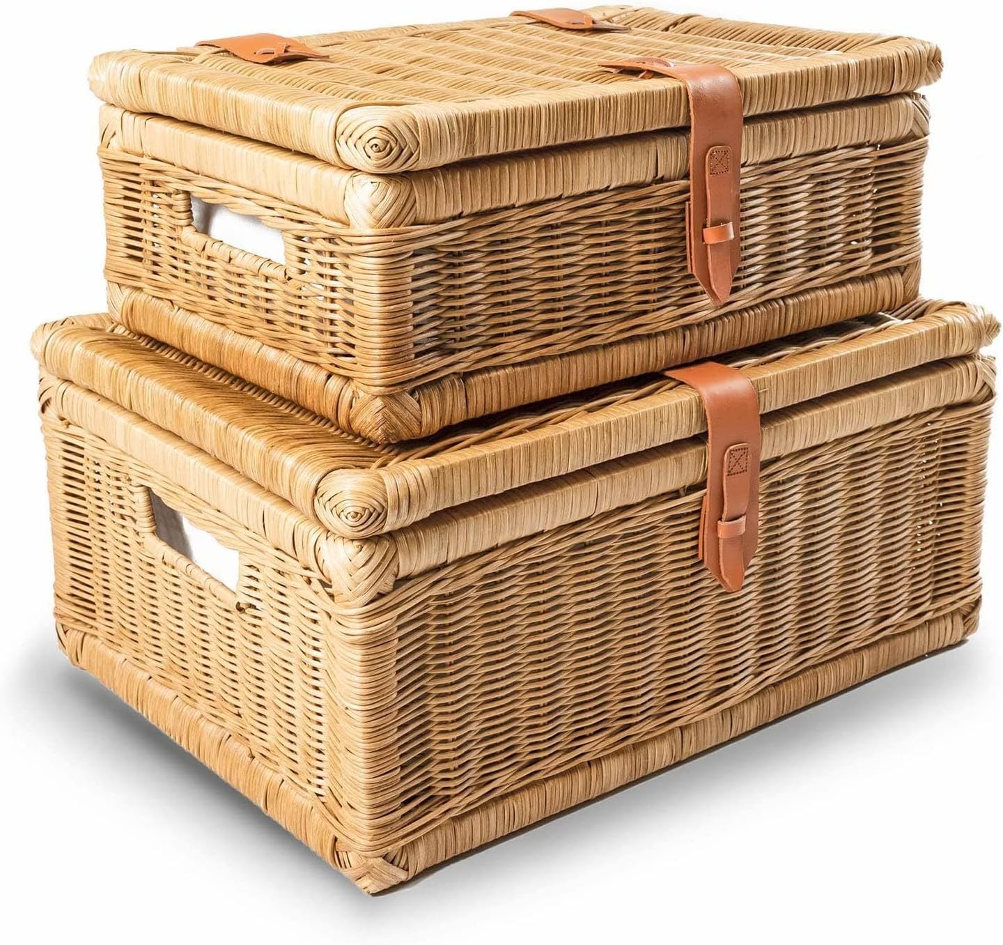The Basket Lady Covered Wicker Storage Basket, Large, 20 in L x 14 in W x 8 in H, Antique Walnut Brown