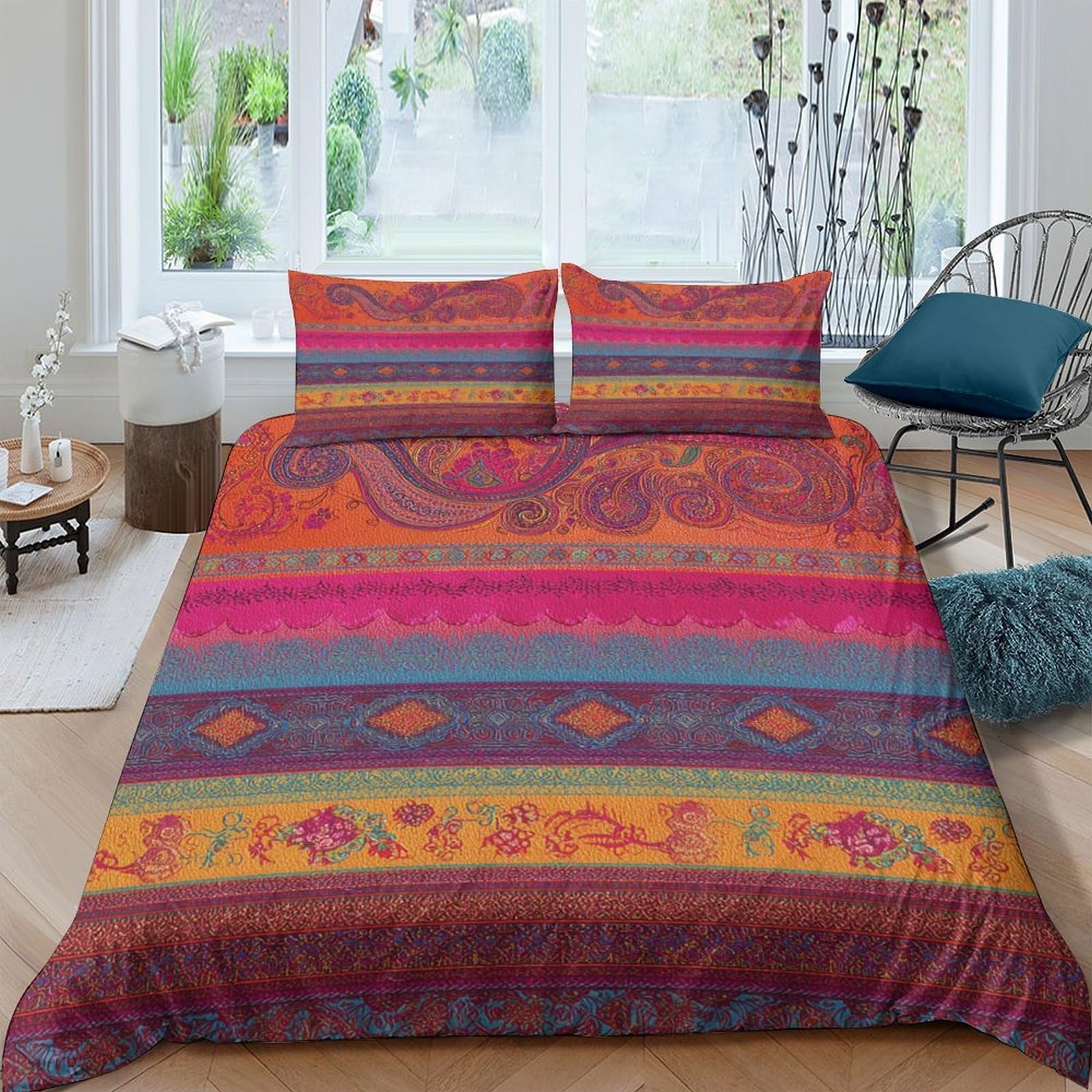 Ctjqhvkz Style-6 3D Printed Boho Stripes Fitted Sheet Microfiber Soft Breathable Paisley Bed Cover For Bedroom Dorm Decor Mattress Protection Single（135X200cm）