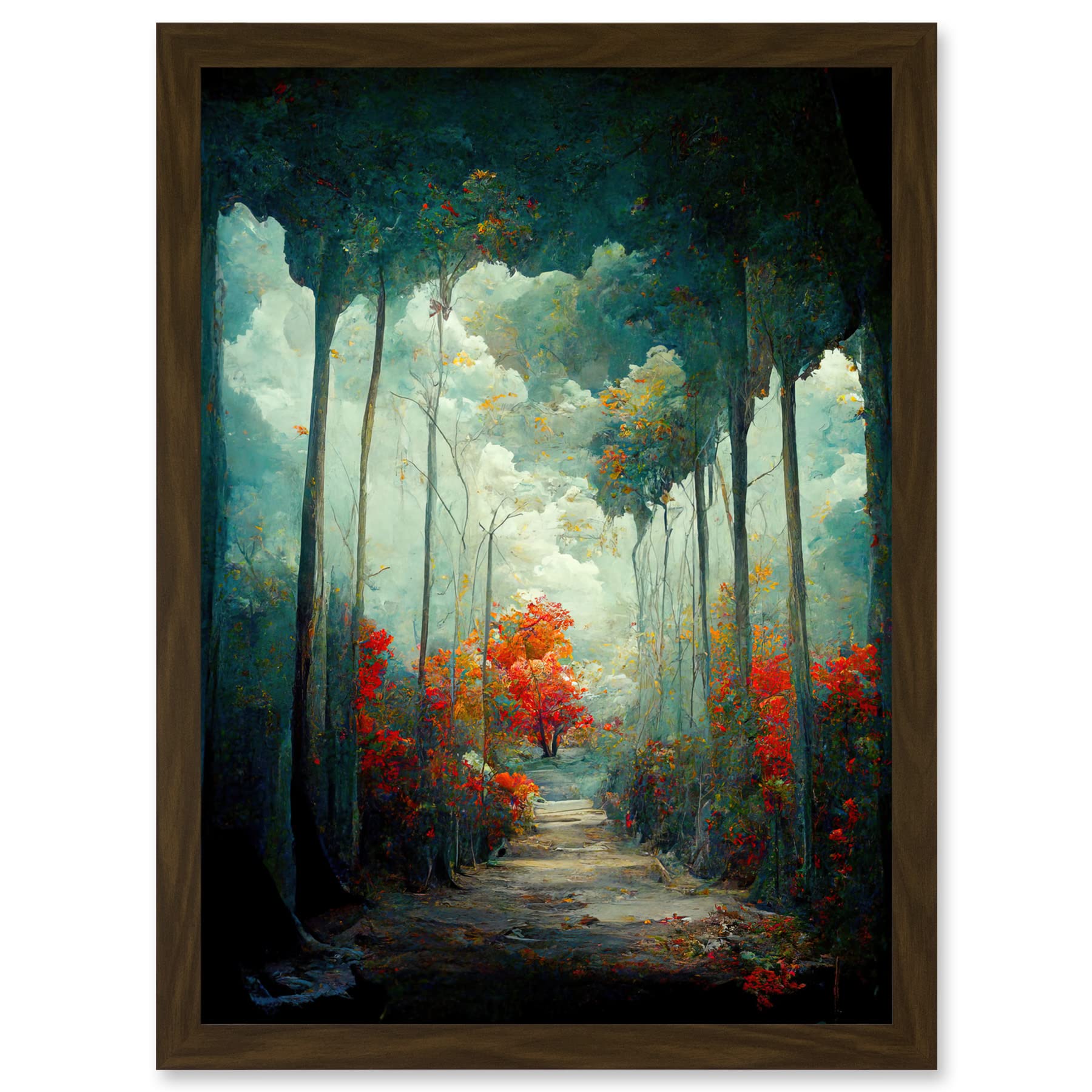 Doppelganger33 LTD Autumn Forest Path Landscape Scene Painting Artwork Framed A3 Wall Art Print
