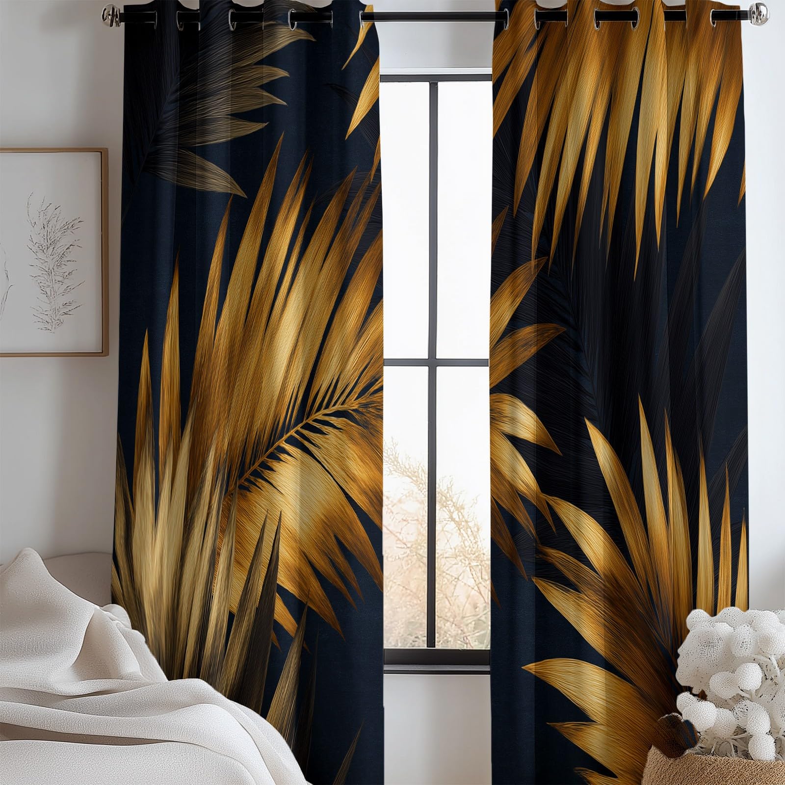 Rideaux occultants palmier doré luxe 140x245cm style art déco