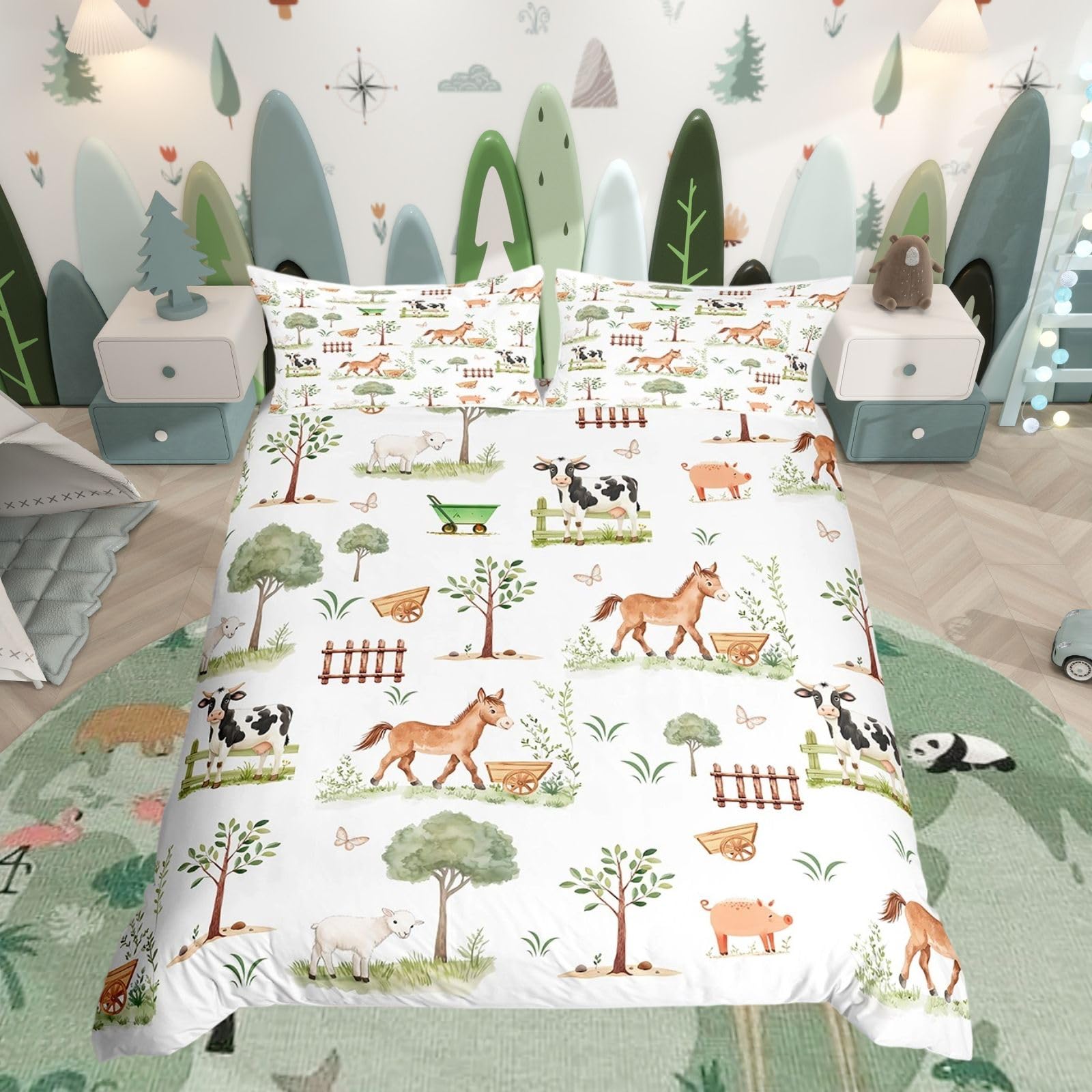 Homewish Kids Farm Animals Cot Duvet Cover Set Reversible for Boys Girls