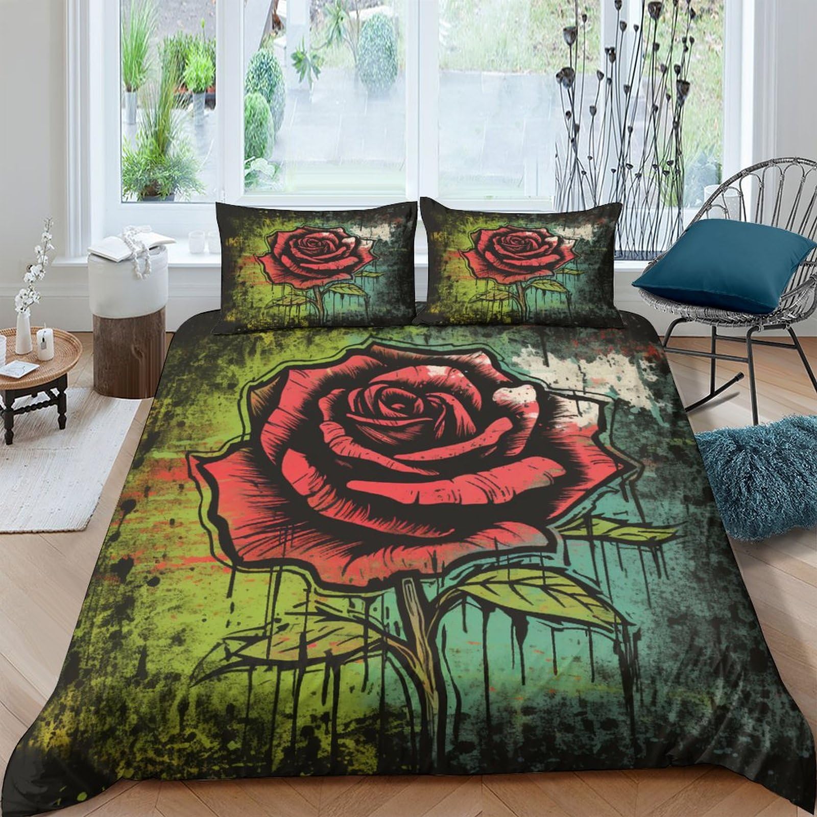 Housse de couette 3D roses anciennes parure de lit style vieilli 200x200