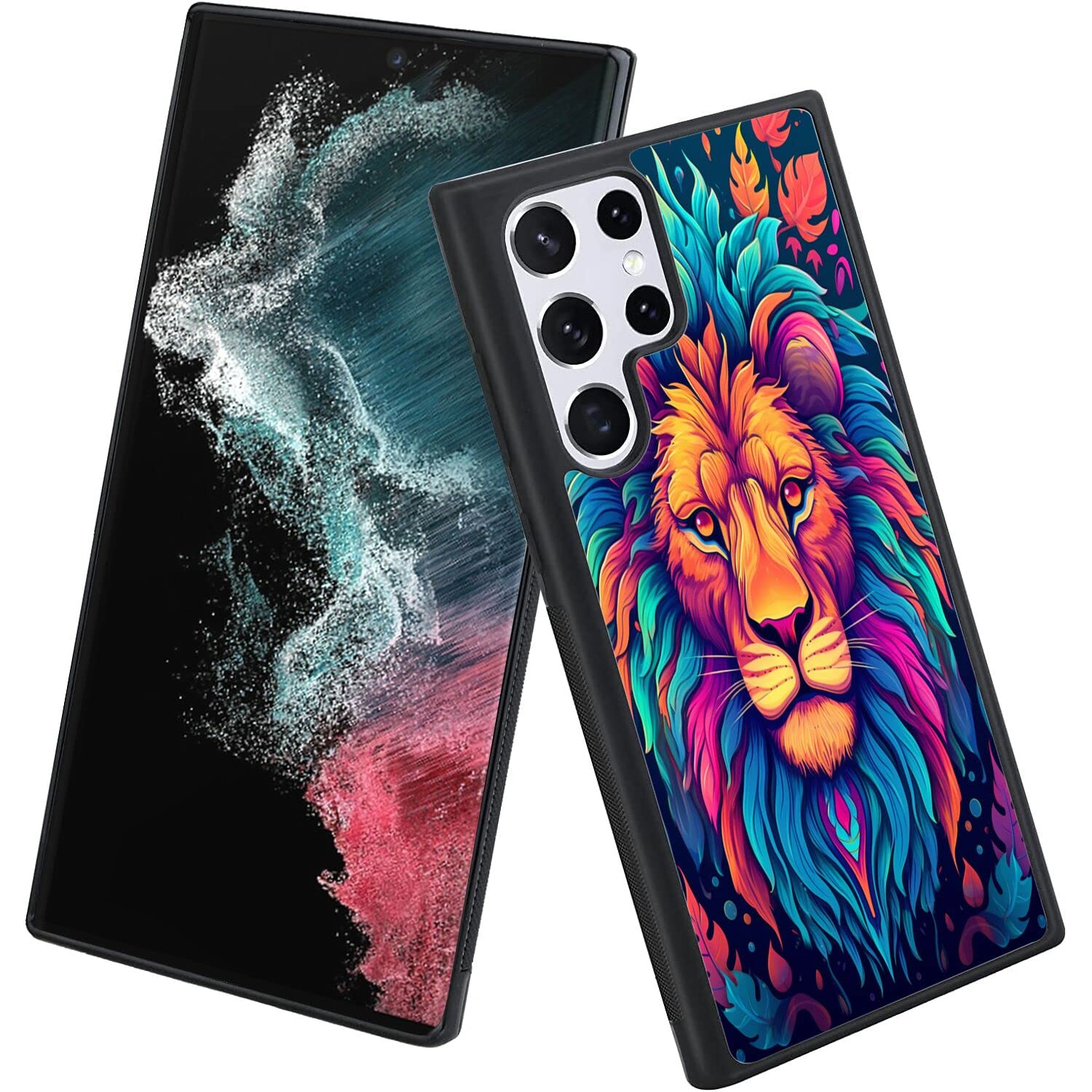 Xioolia Case Suitable for Samsung Galaxy S22 Ultra Designer Lion Art097 Design Pattern Soft Black TPU Rubber and PC Anti-Slip Full Body Protective Phone Case