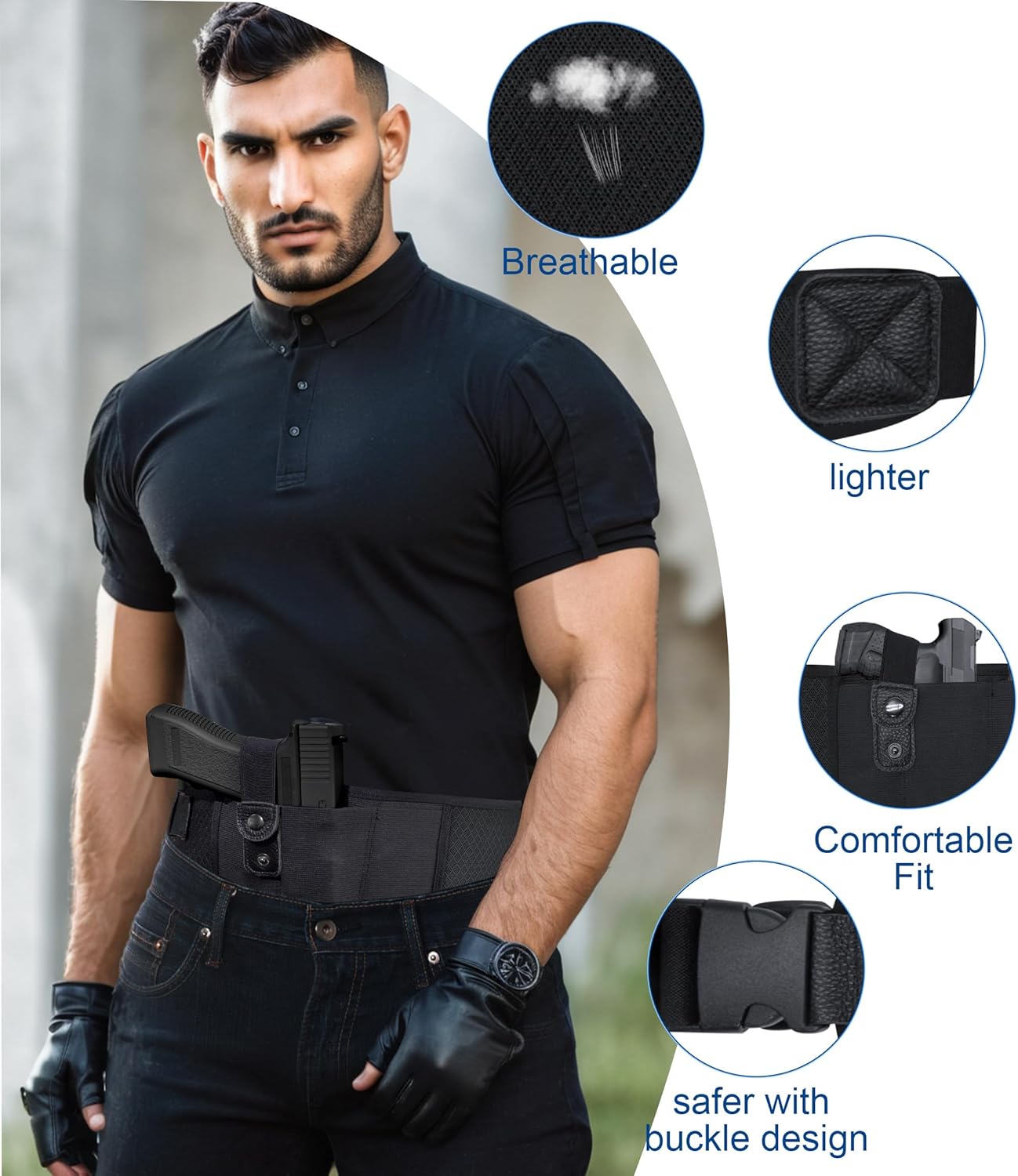 Belly Band Holster for Men,Secure Conceal Carry for Women,Comfort Gun Holster,IWB fits Glock,Sig Sauer P365,Smith & Wesson, Bodyguard, M&P Shield,Ruger, and More - Image 2