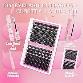 FADLASH Lash Extension DIY Kit Lash Clusters D Curl Cluster Lashes with Lash Bond and Seal Cluster Lashes Glue Remover Lash Tweezers for DIY Eyelash Extension at HomeKit 60D+80D-0.07D-12-18MIX