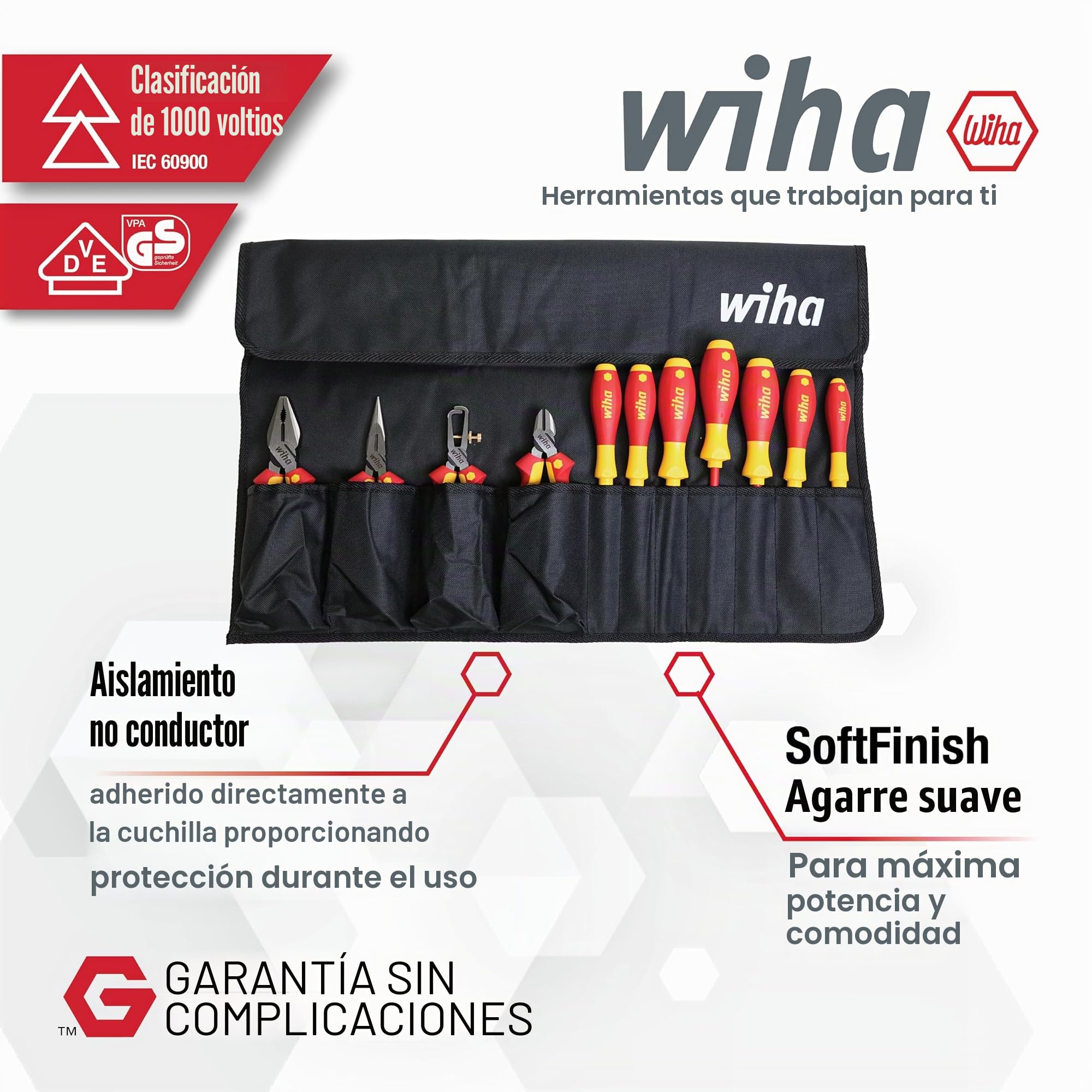 Wiha 32986 Aislamiento Industrial Alicates/Drivers Situado en la bolsa Roll Out, de 11 piezas